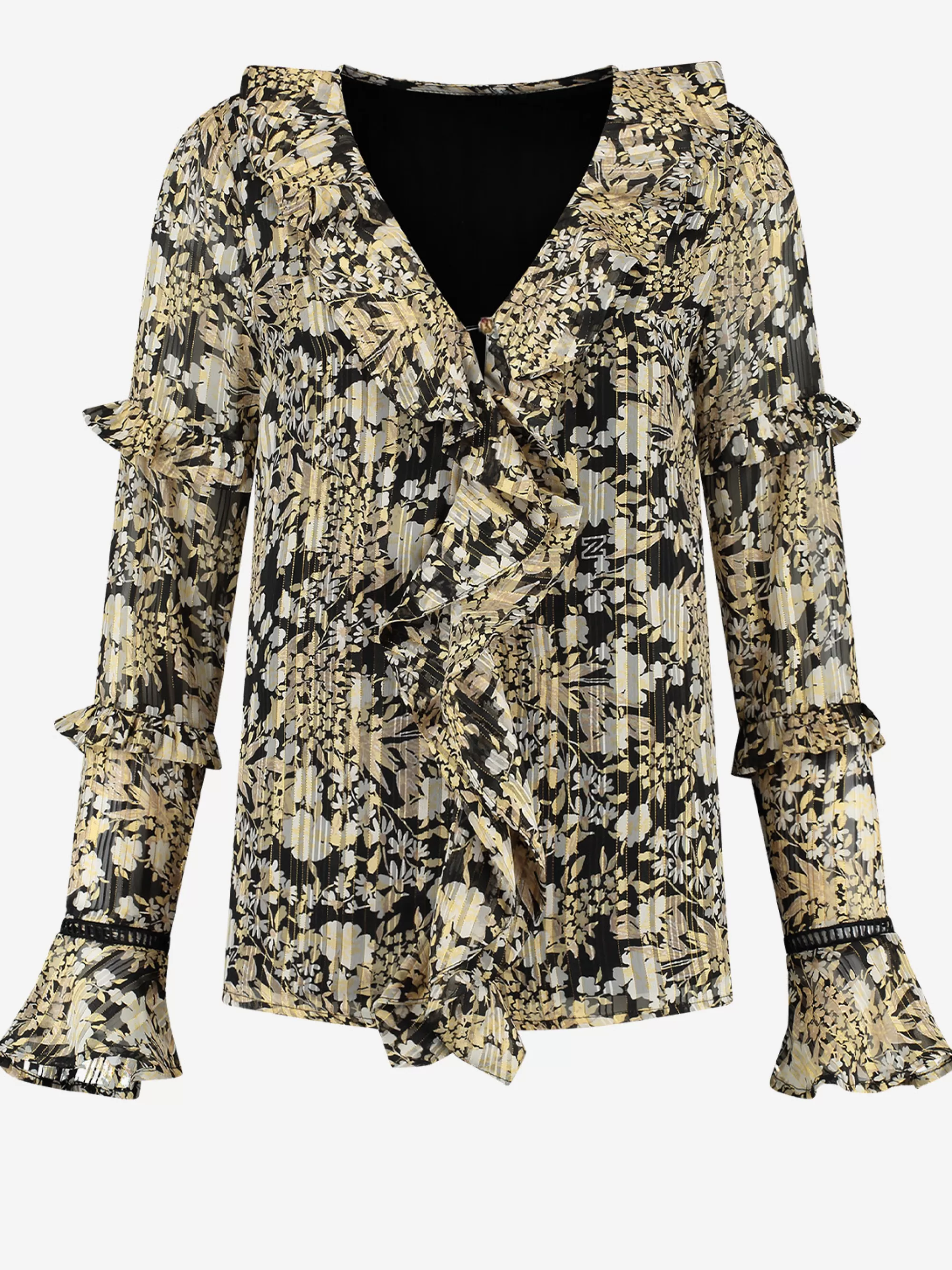 FIFTH HOUSE Blouses-Bloemenprint blouse met ruches Black