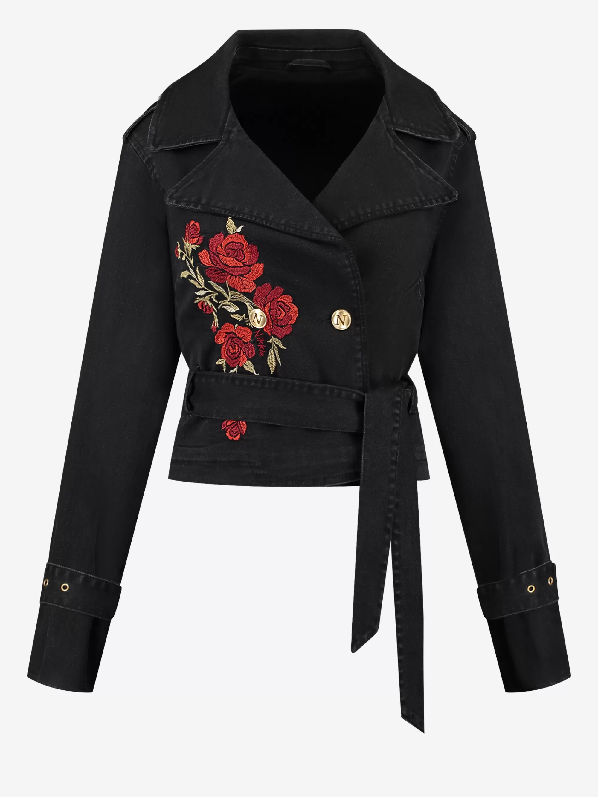 FIFTH HOUSE Jassen & Jacks-Cropped trenchcoat met embroidery Black