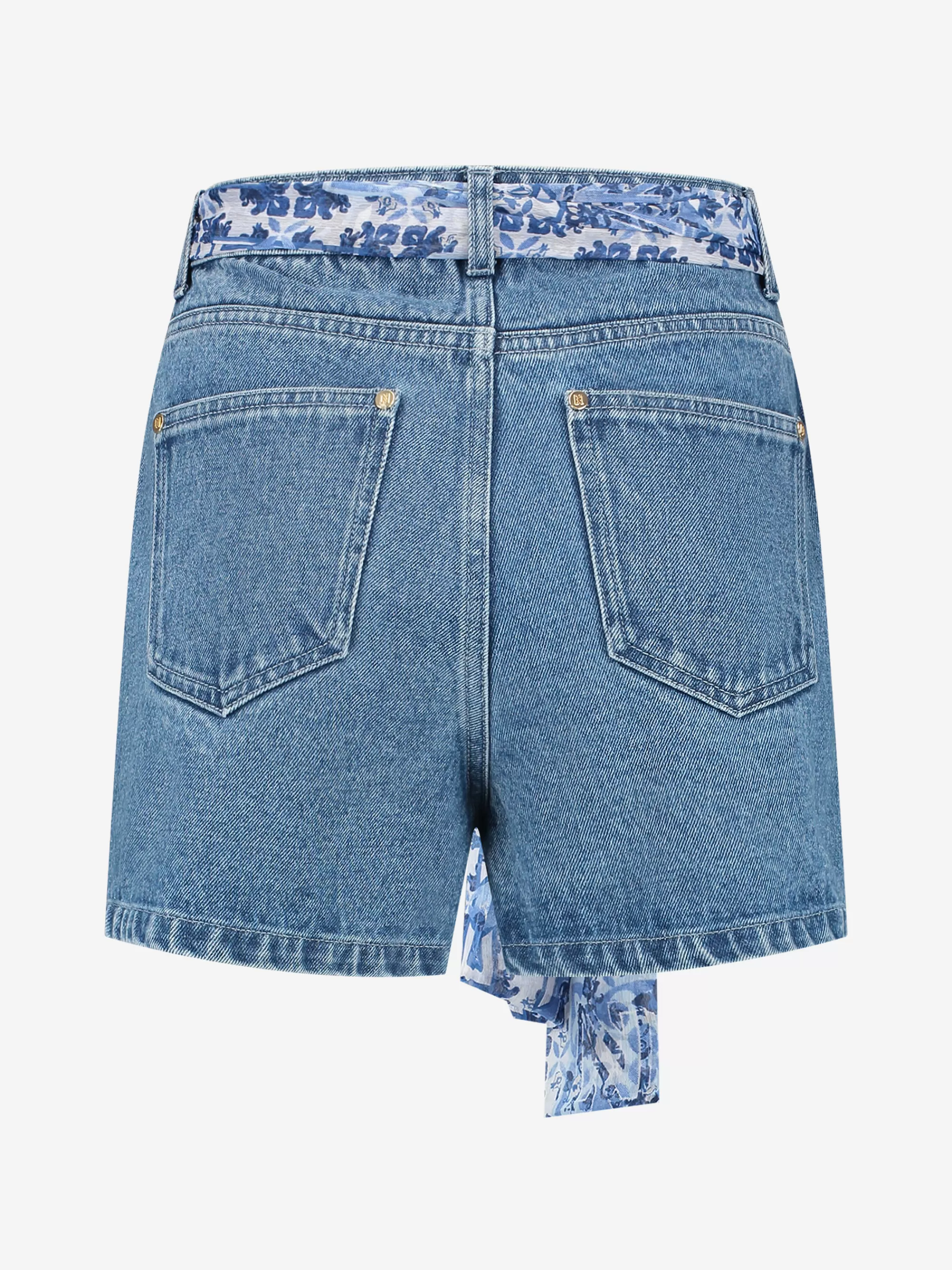 FIFTH HOUSE Shorts | Rokken-Denim skort met gekruiste tailleband Midbluedenim