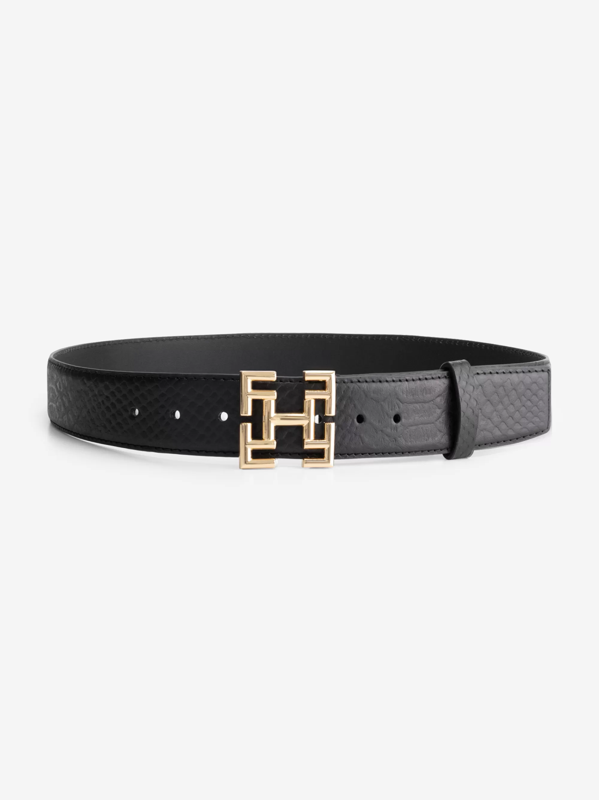 FIFTH HOUSE Riemen-Dunne croco riem met logo gesp Black/snake