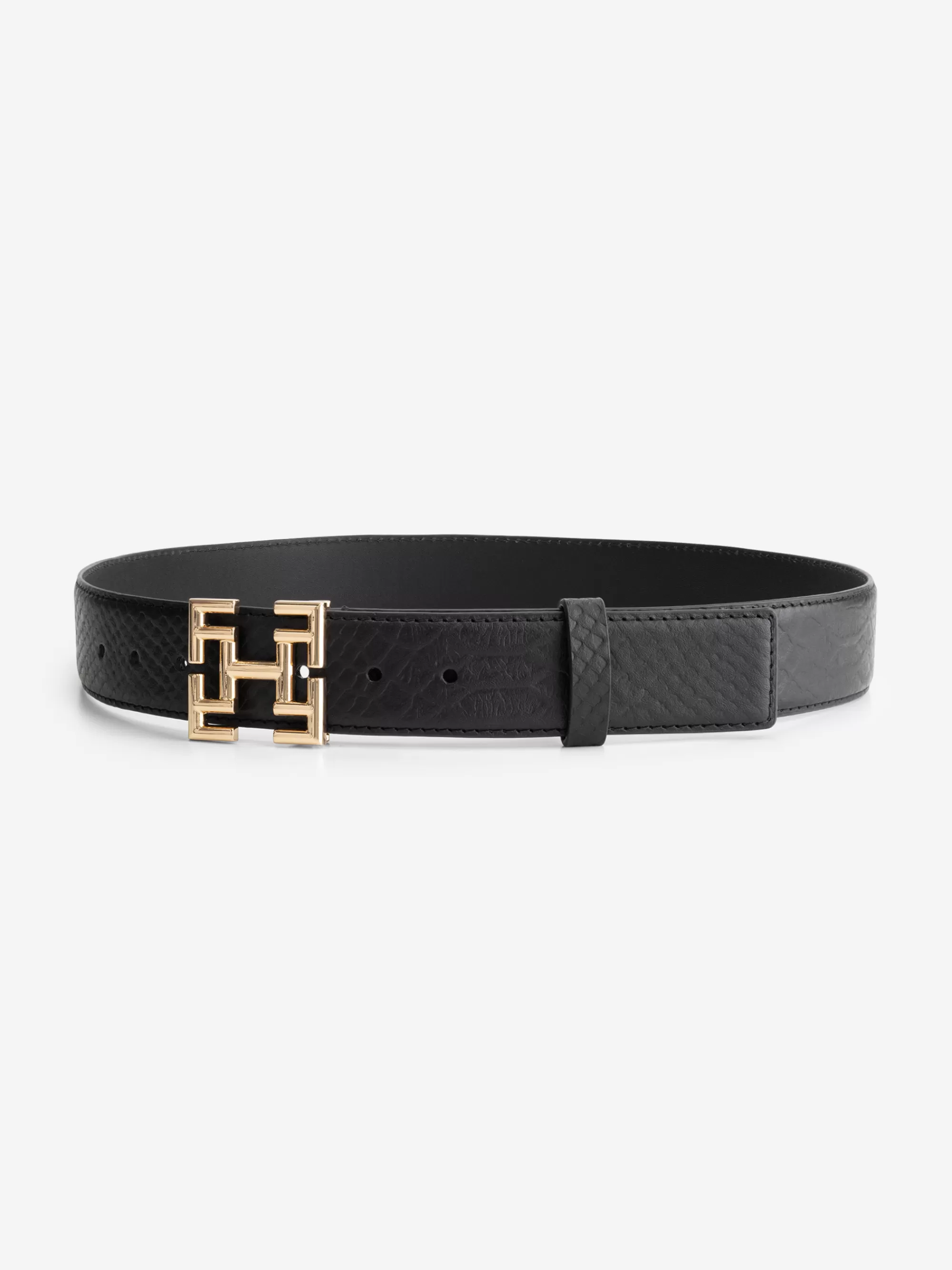 FIFTH HOUSE Riemen-Dunne croco riem met logo gesp Black/snake