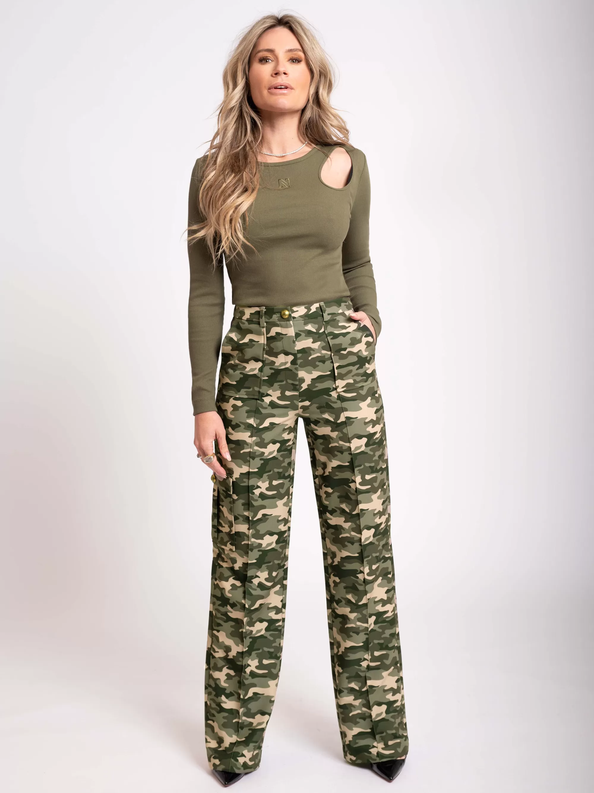 FIFTH HOUSE Tops-Fitted top met cut-out Combatgreen