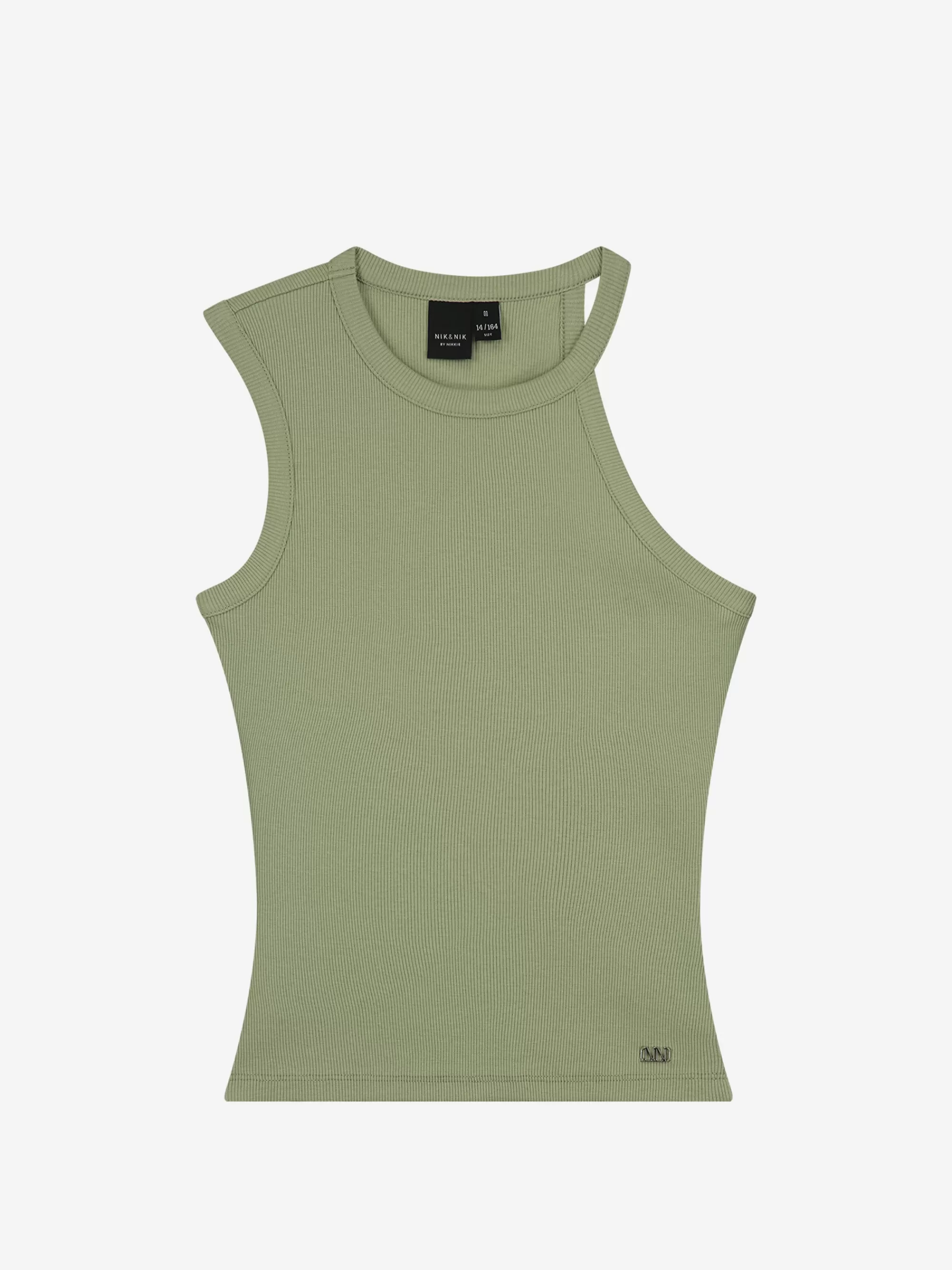 FIFTH HOUSE Tops-Geribbelde one shoulder top Crocodilegreen