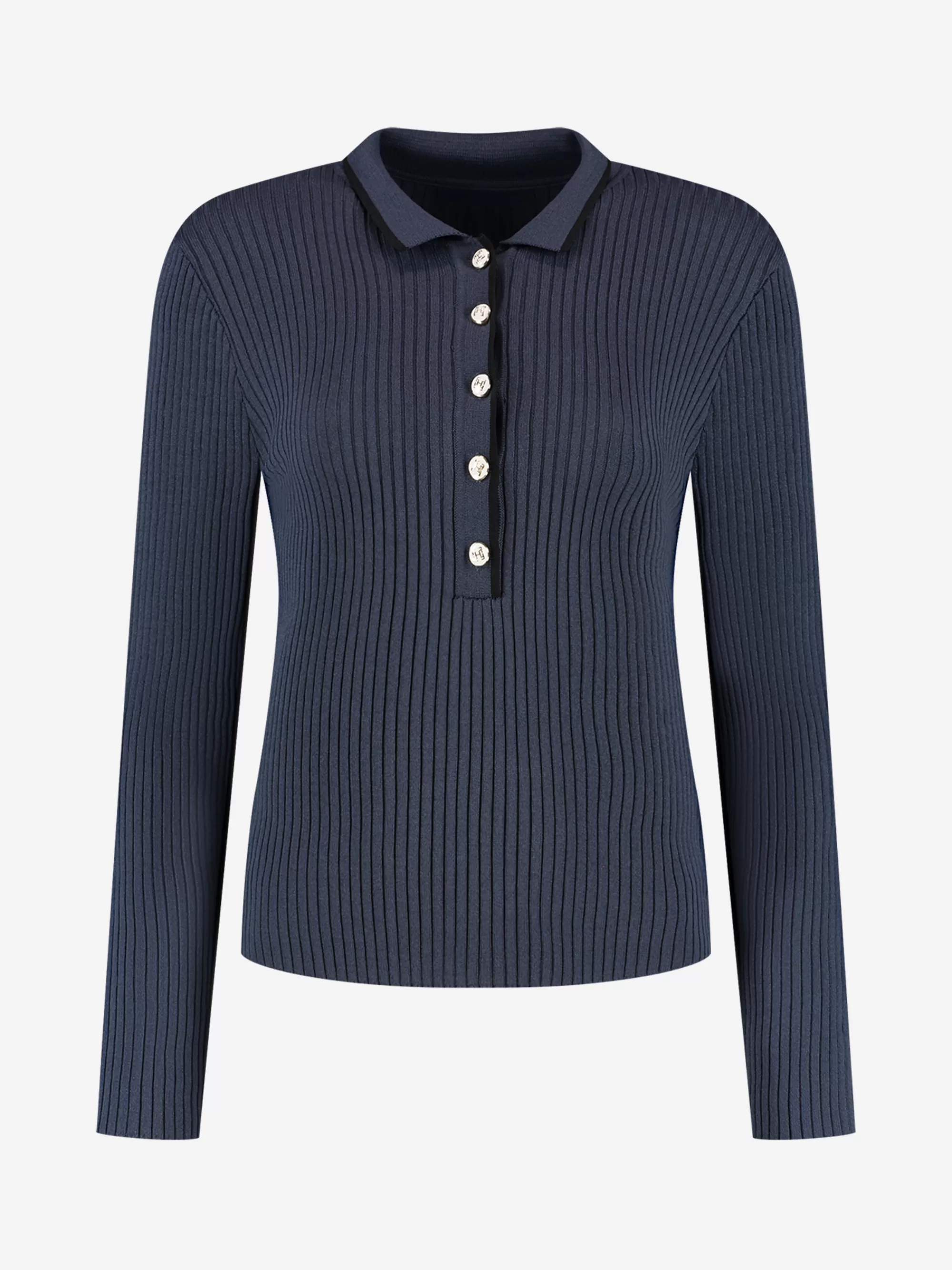 FIFTH HOUSE Tops-Geribbelde top met kraag en knoopdetails Darknavy