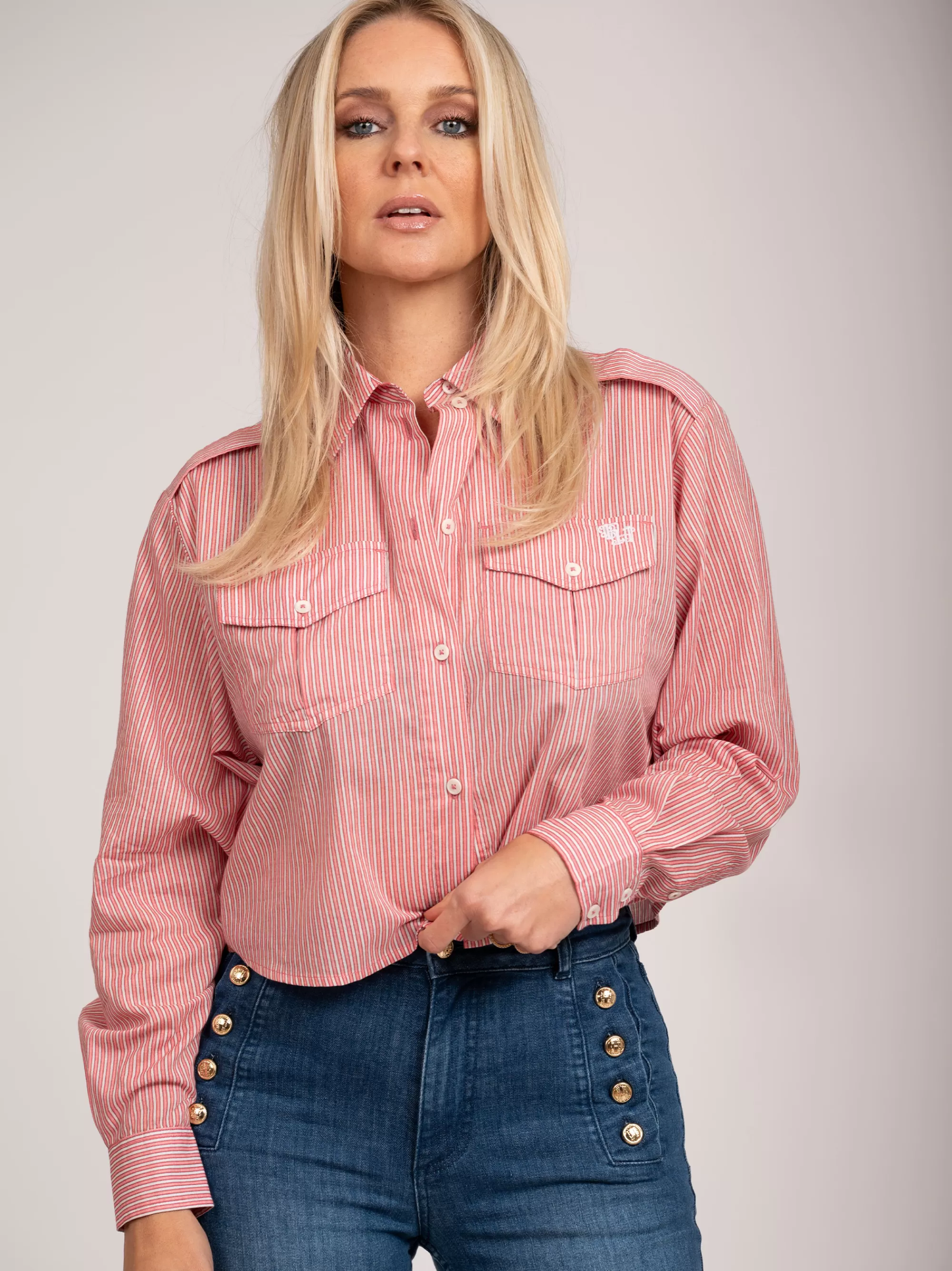 FIFTH HOUSE Blouses & Overhemden-Gestreepte blouse Softpink/white