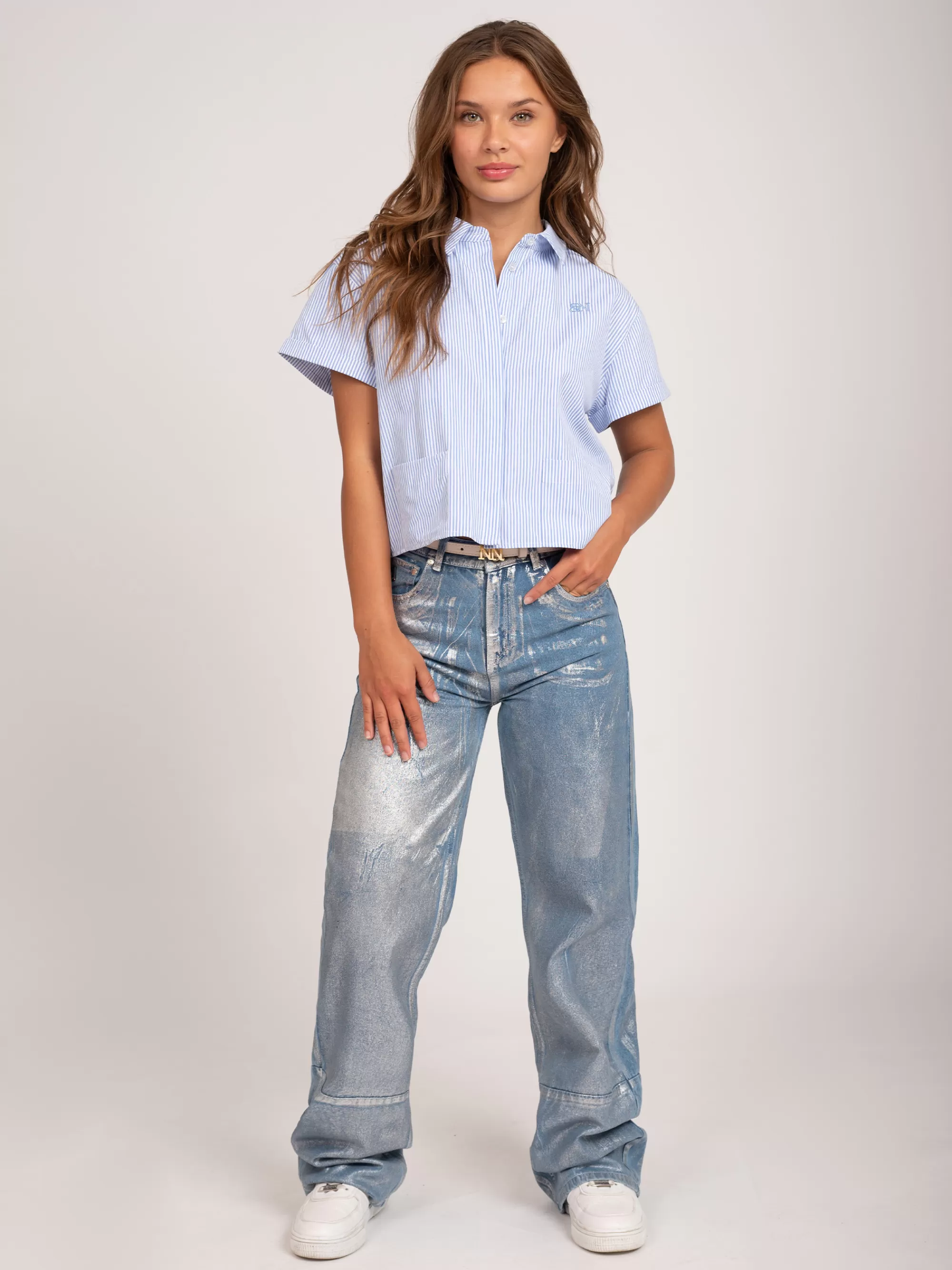 FIFTH HOUSE Blouses & Overhemden-Gestreepte cropped blouse Lavenderblue