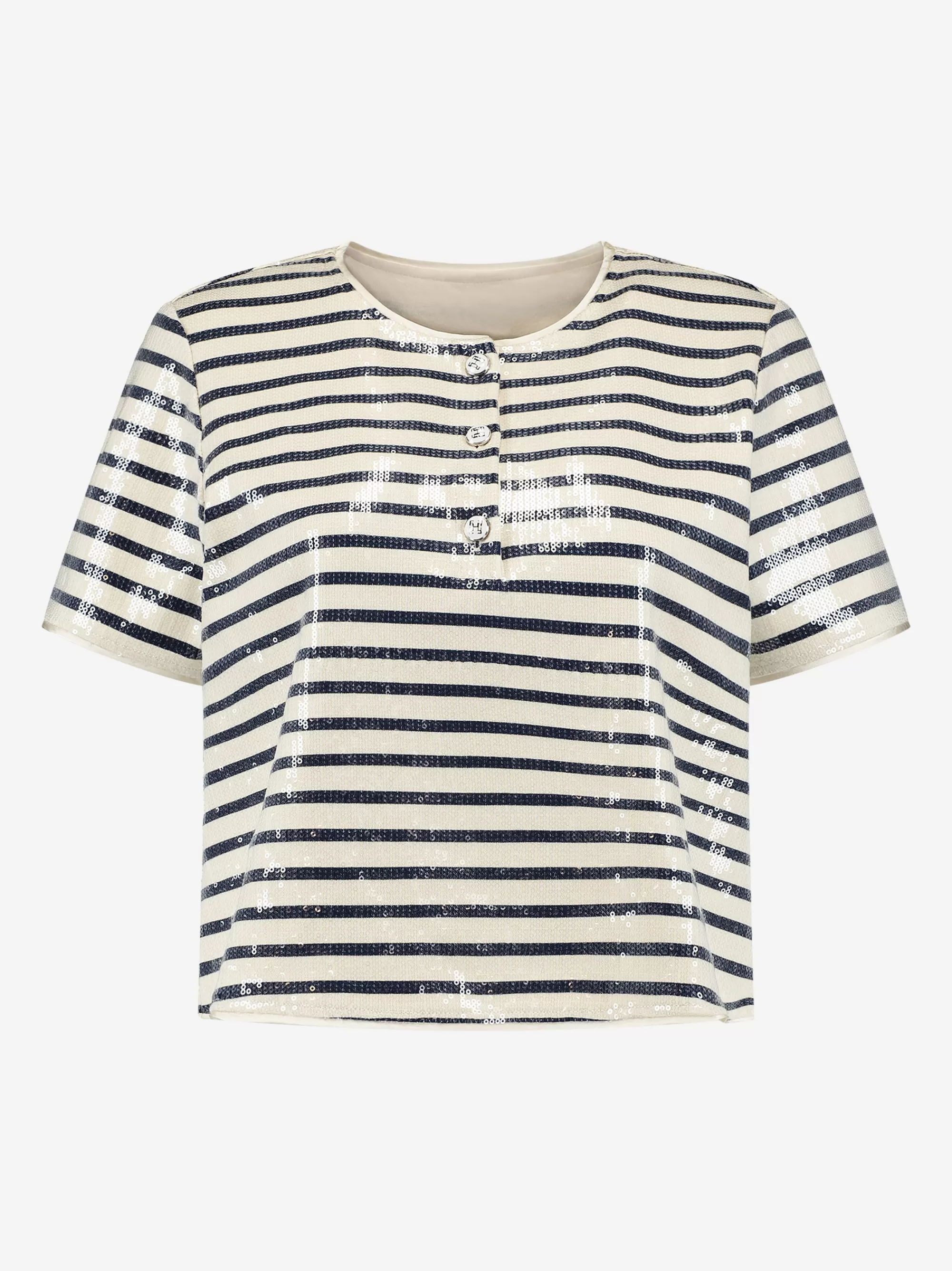 FIFTH HOUSE Tops-Gestreepte top met pailletten Navynight/white