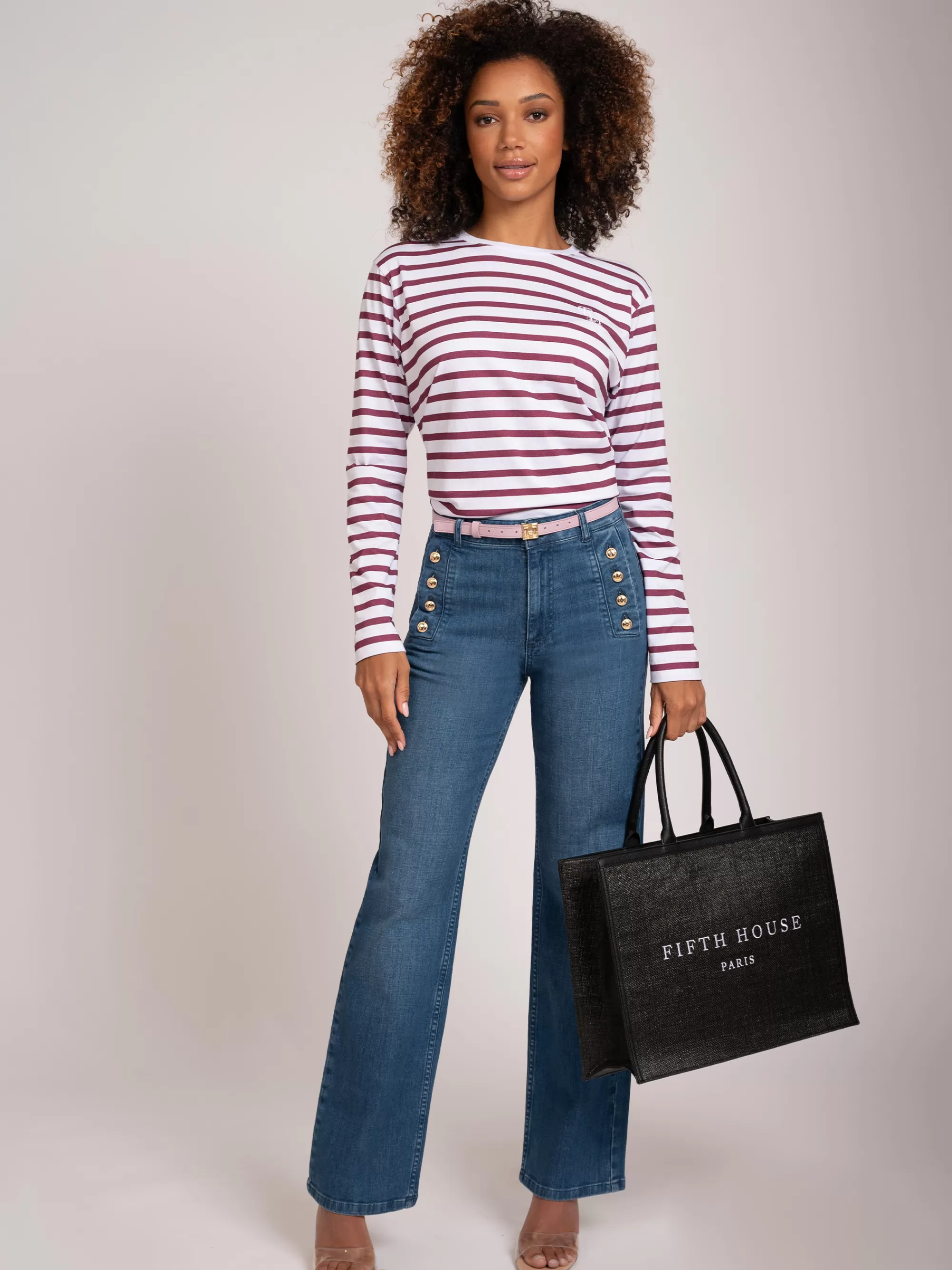 FIFTH HOUSE Broeken & Jeans-High rise jeans met knopen Navynight