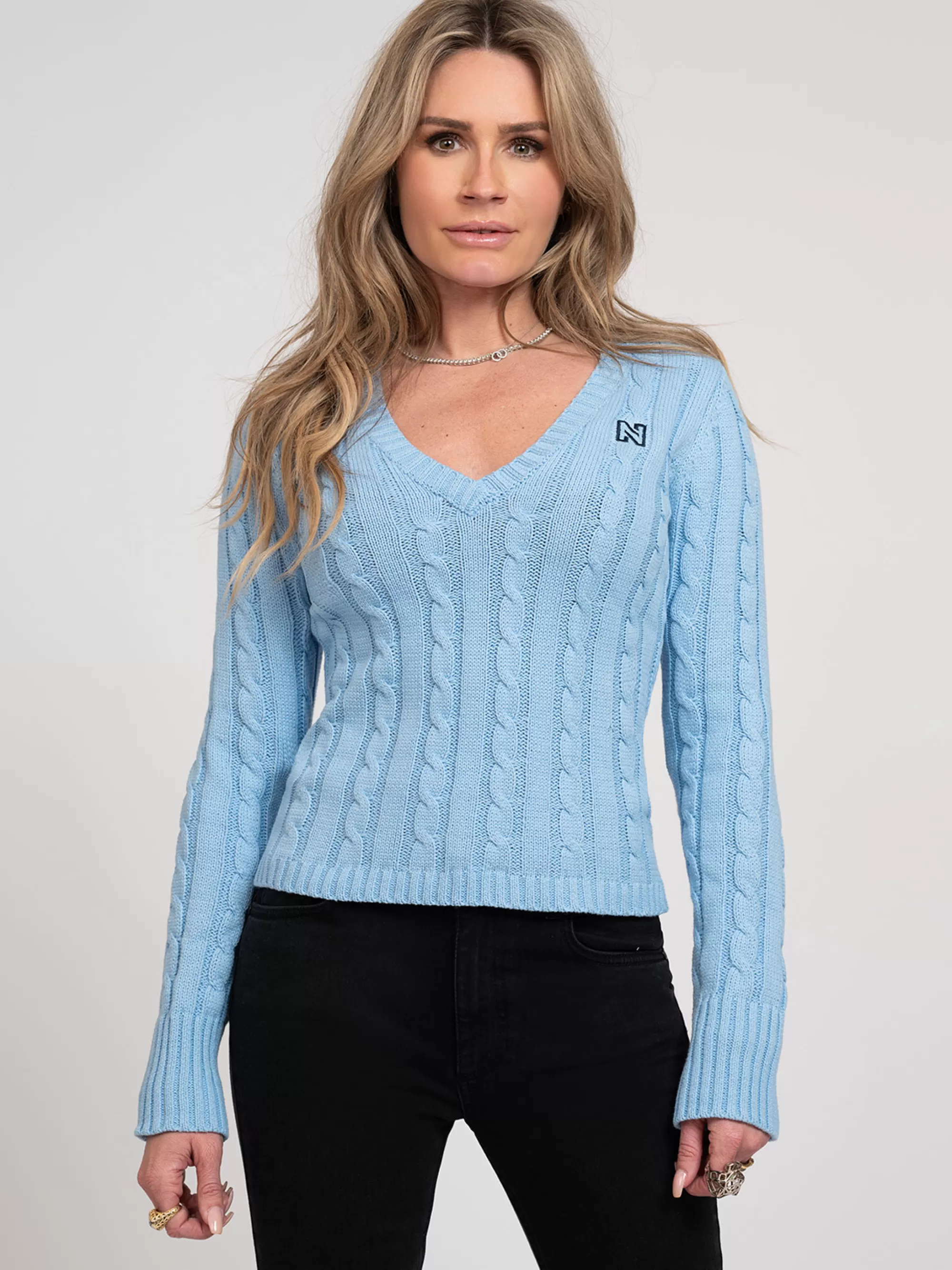 FIFTH HOUSE Truien & Vesten-Kabelgebreide trui met N-logo Powderblue