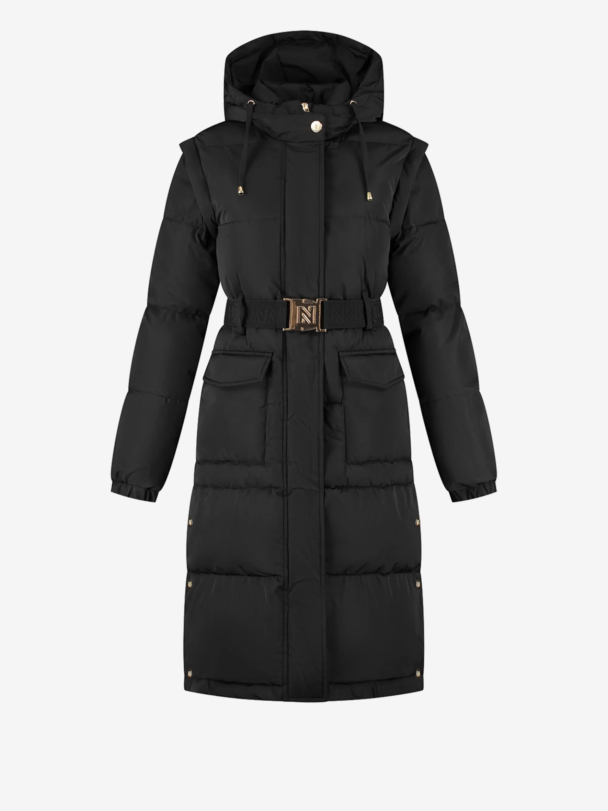 FIFTH HOUSE Jassen & Jacks-Lange puffer jas met riem en afneembare mouwen Black