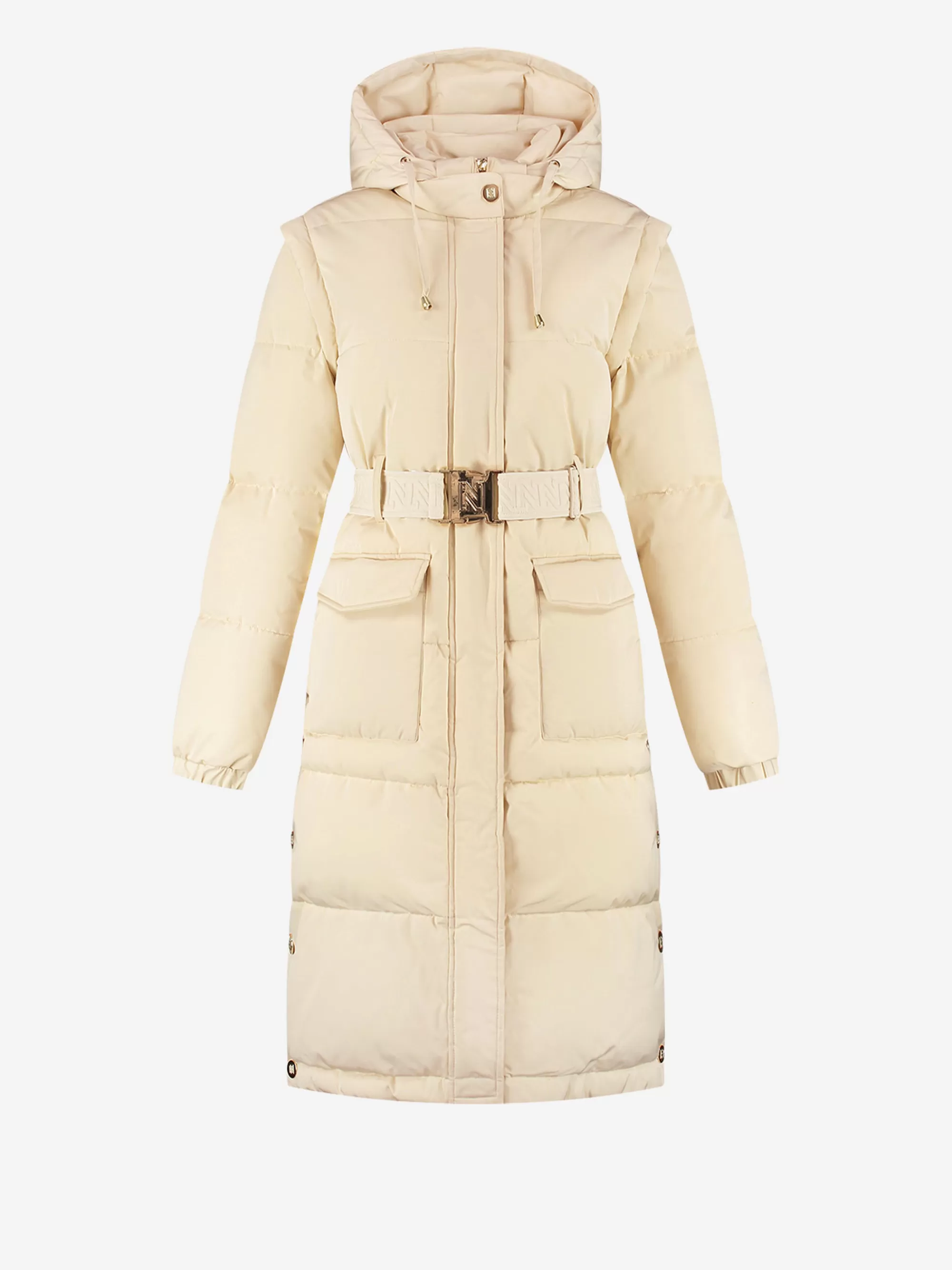 FIFTH HOUSE Jassen & Jacks-Lange puffer jas met riem en afneembare mouwen Vanila