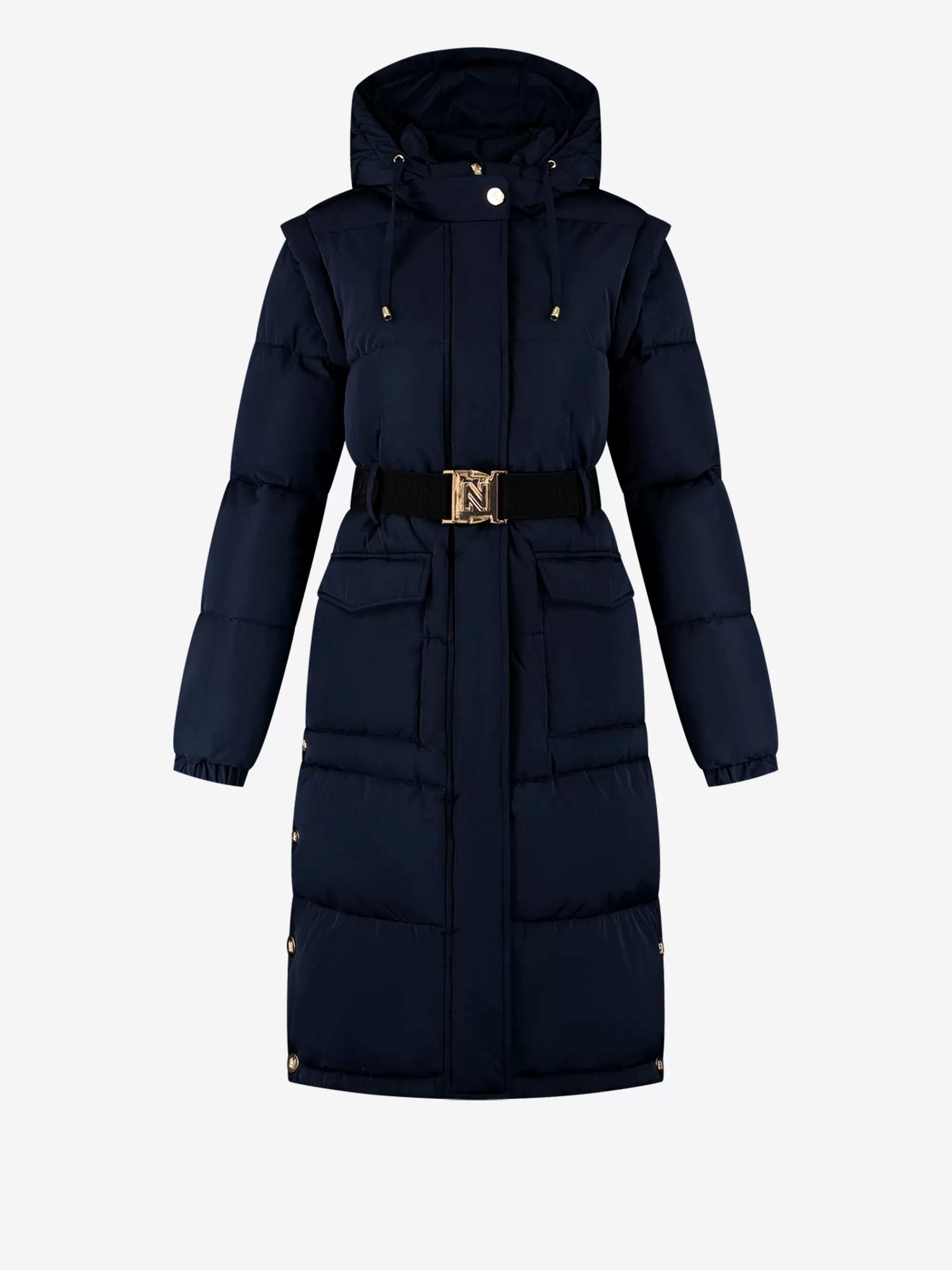 FIFTH HOUSE Jassen & Jacks-Lange puffer jas met riem en afneembare mouwen Navy