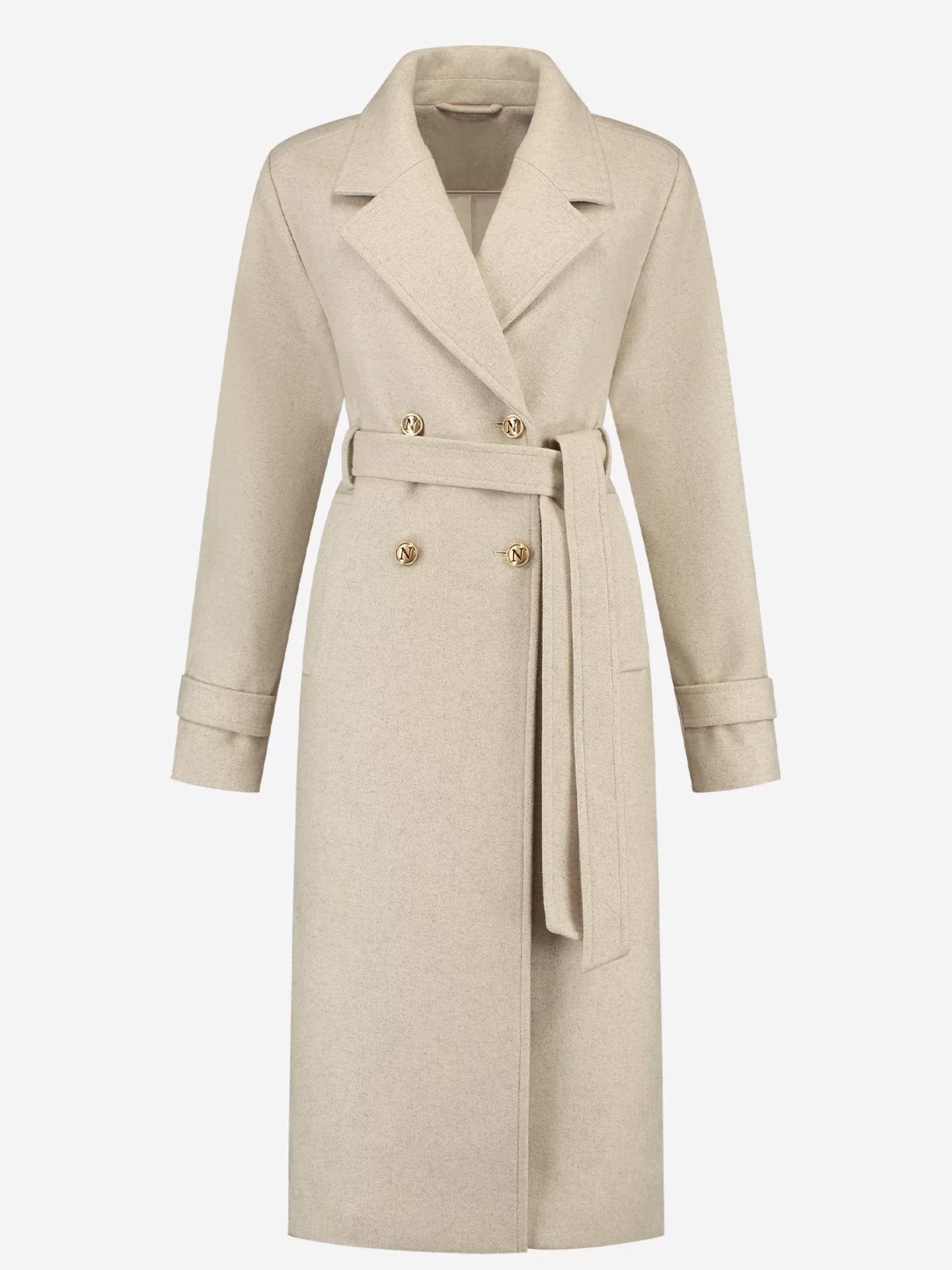 FIFTH HOUSE Jassen & Jacks-Lange trenchcoat met ceintuur Cream