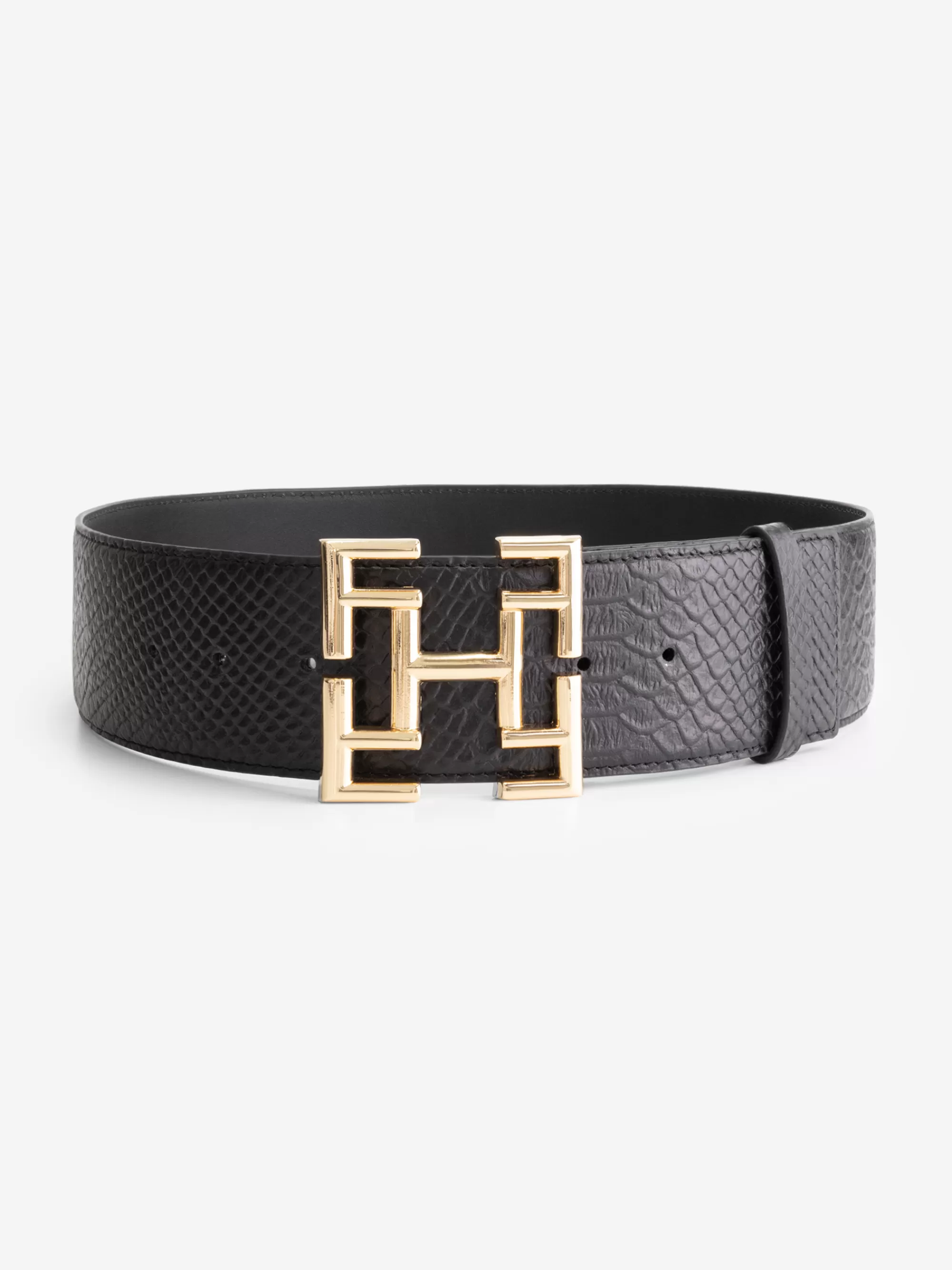 FIFTH HOUSE Riemen-Leren croco riem met logo gesp Black/snake