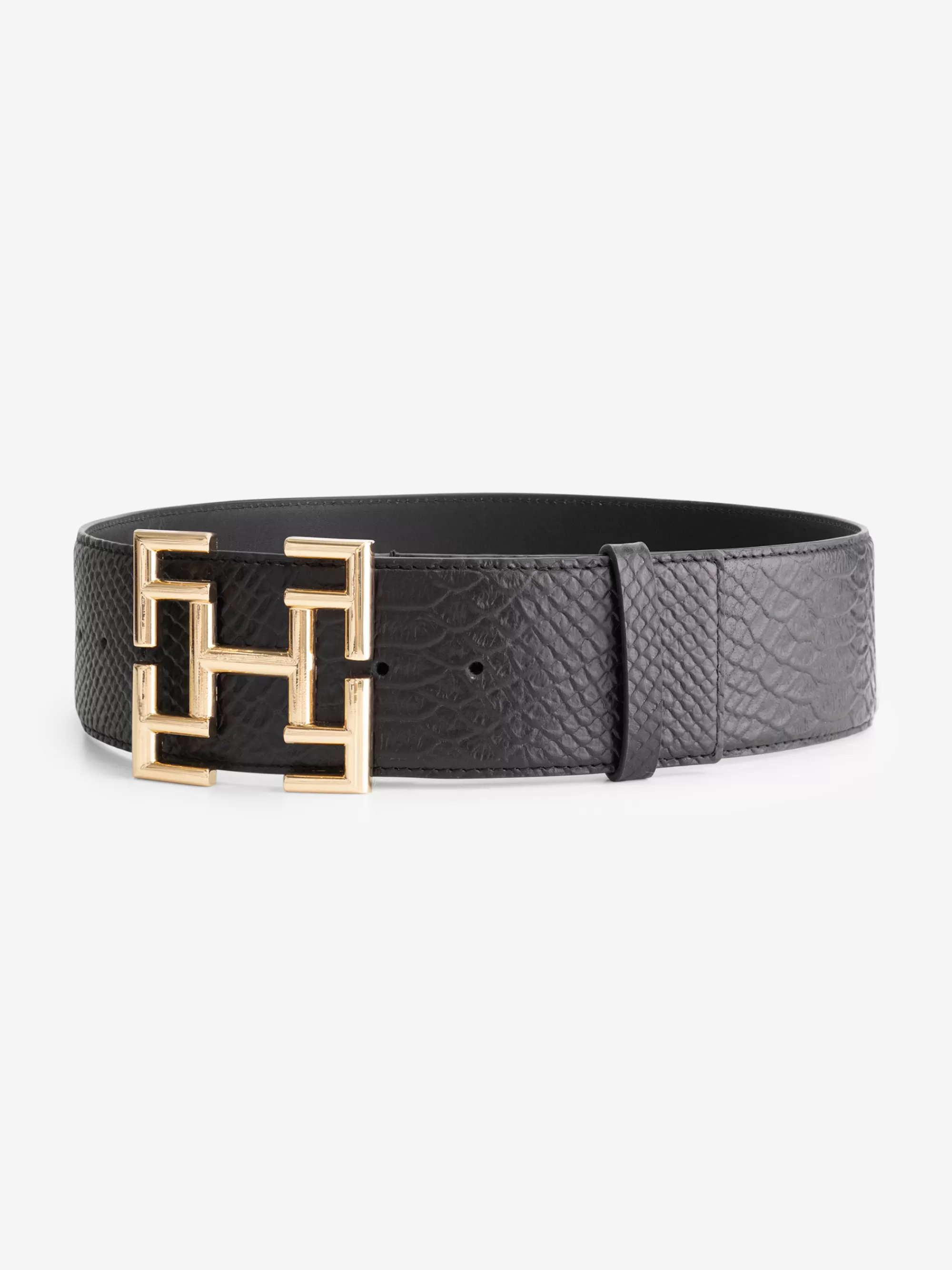 FIFTH HOUSE Riemen-Leren croco riem met logo gesp Black/snake