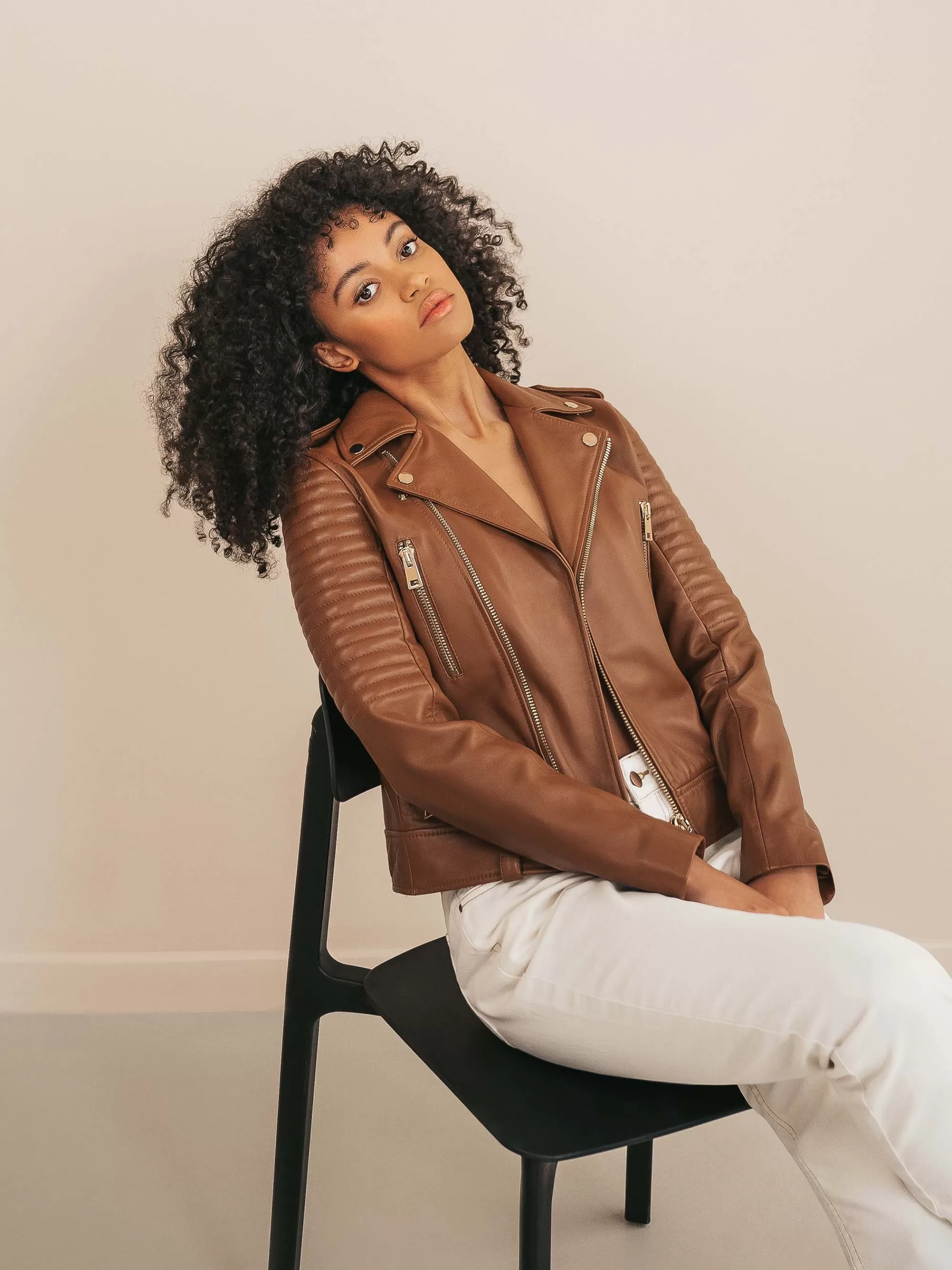 FIFTH HOUSE Jassen & Jacks-Leren jacket met ritsen Mocca