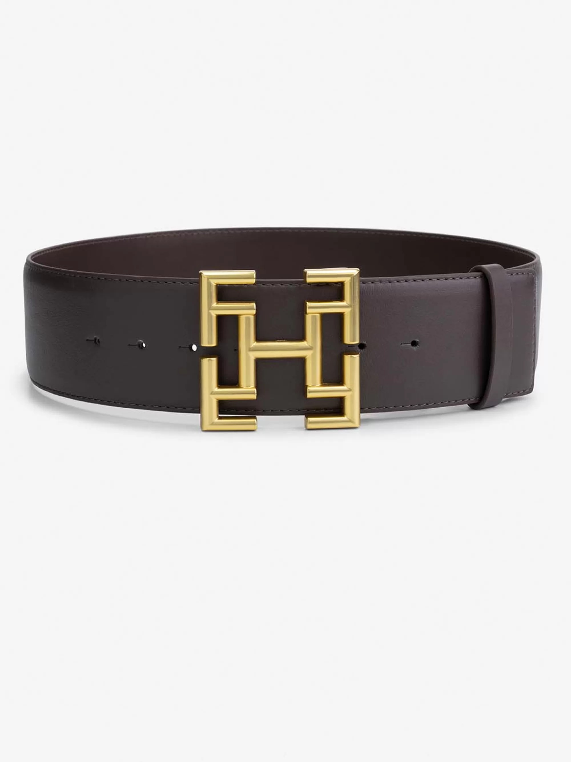 FIFTH HOUSE Riemen-Leren taille riem met logo gesp Darkbrown