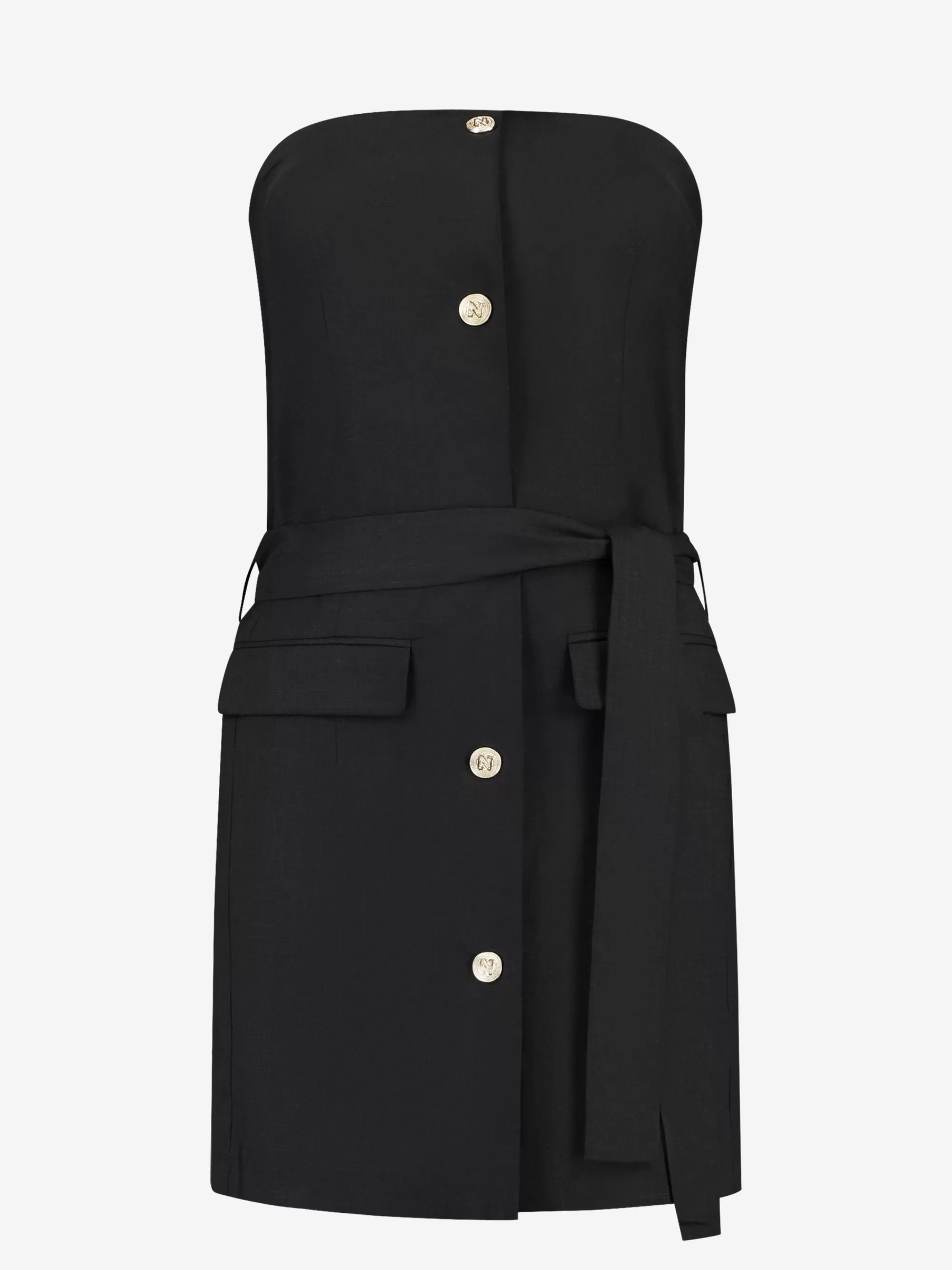 FIFTH HOUSE Jumpsuits-Linen strapless playsuit Black