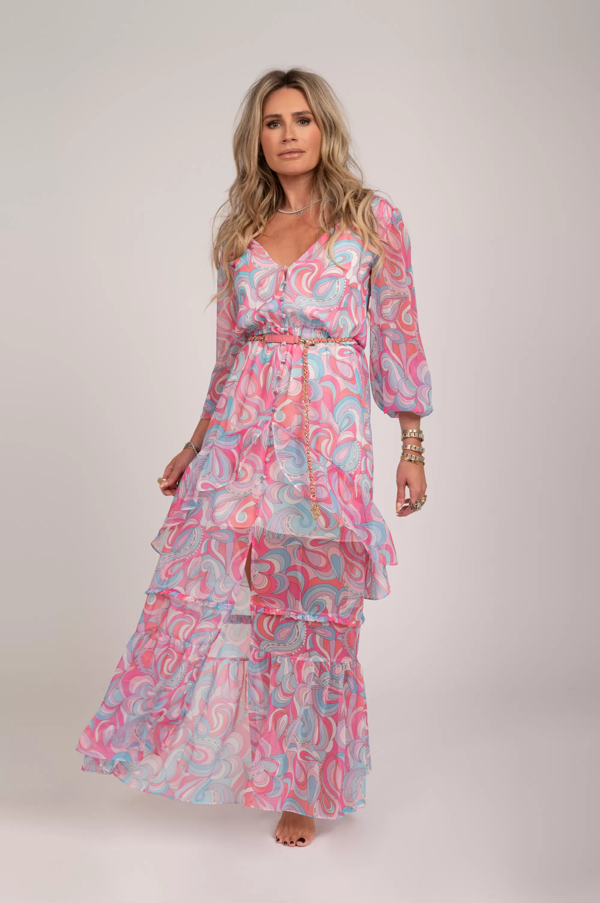 FIFTH HOUSE Jurken-Maxi dress met print Starwhite