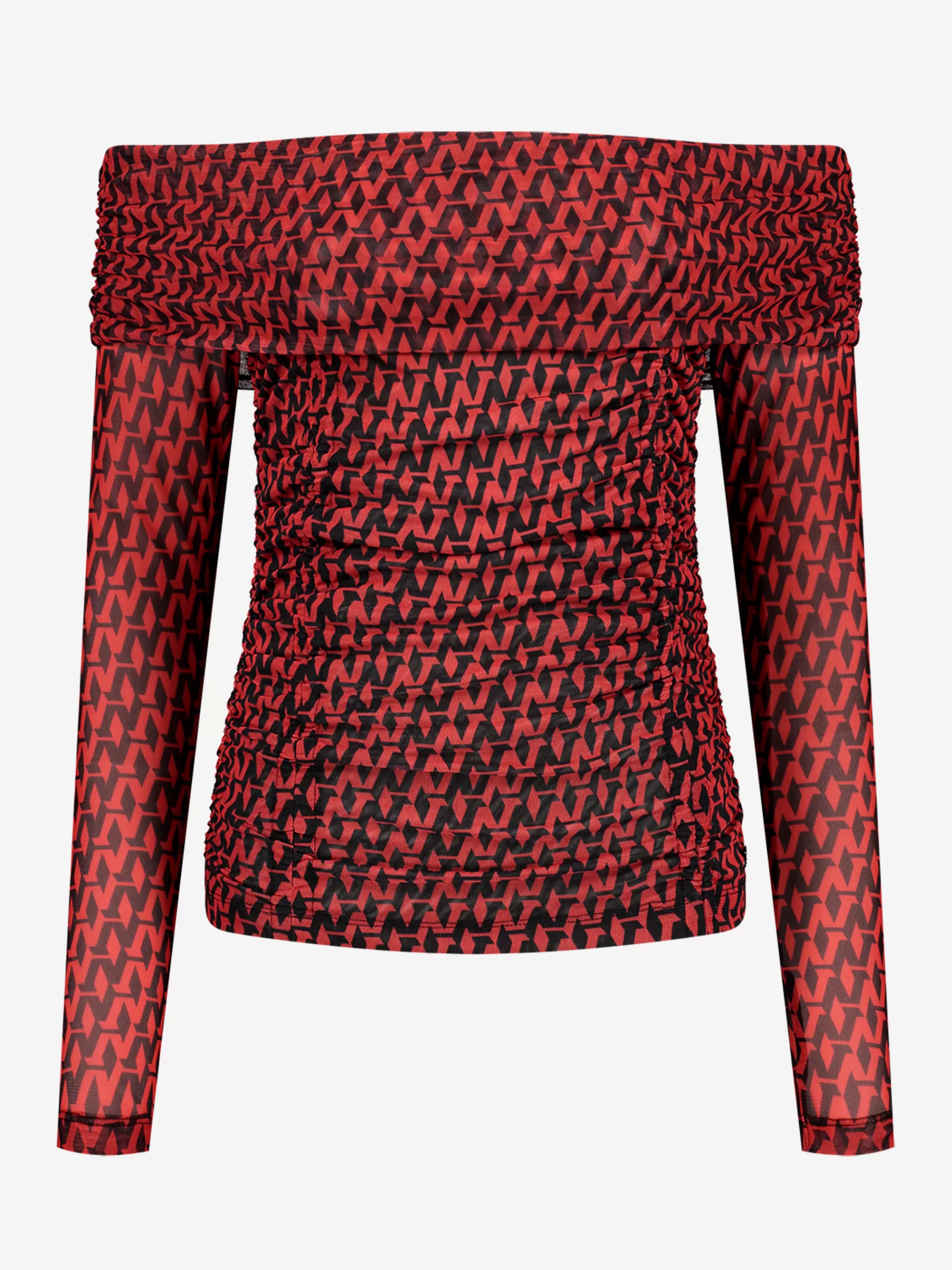 FIFTH HOUSE Tops-Mesh off-shoulder top Racingred