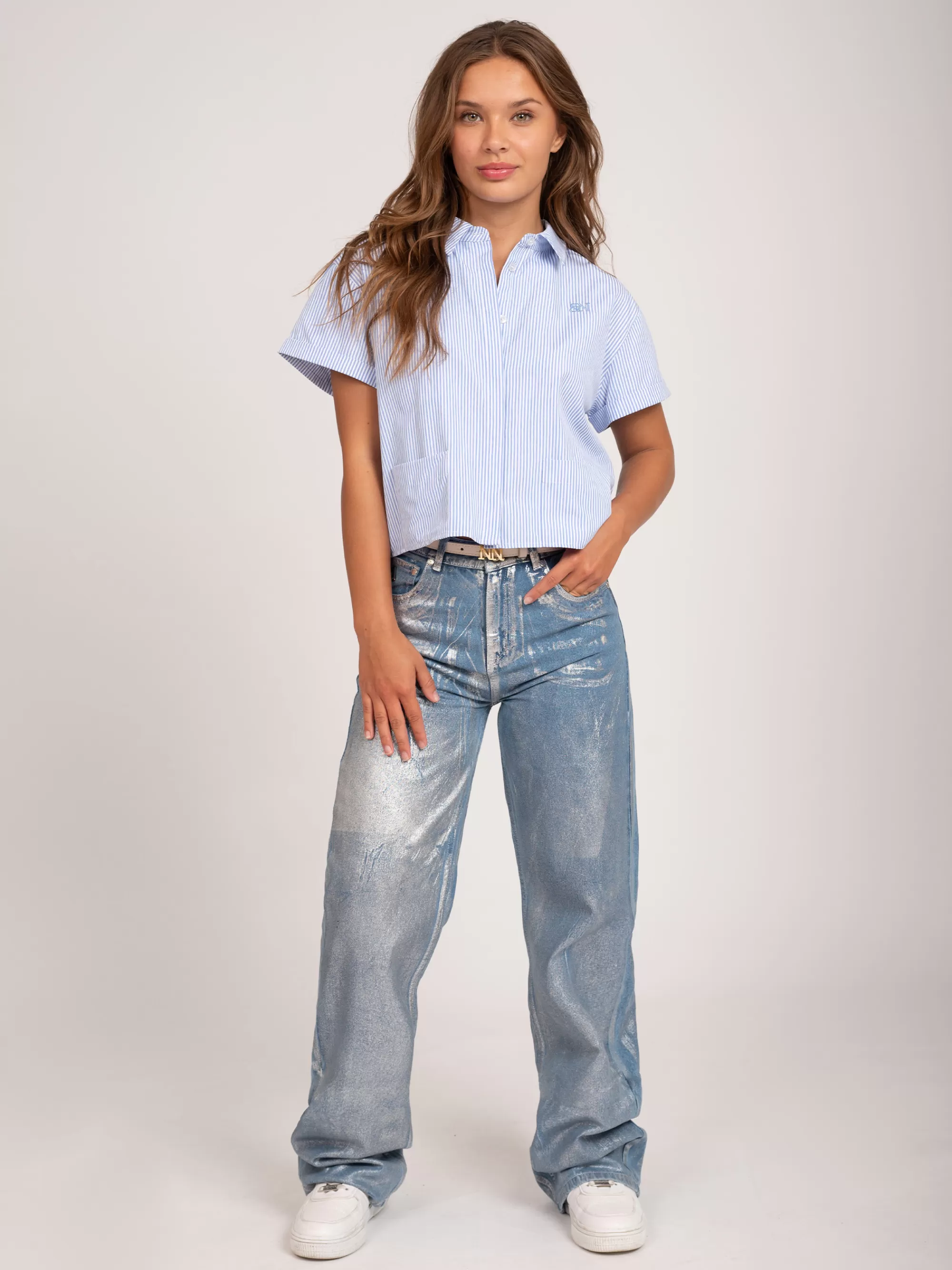 FIFTH HOUSE Sets & Co-ords | Broeken & Jeans-mid rise metallic broek Lavenderblue