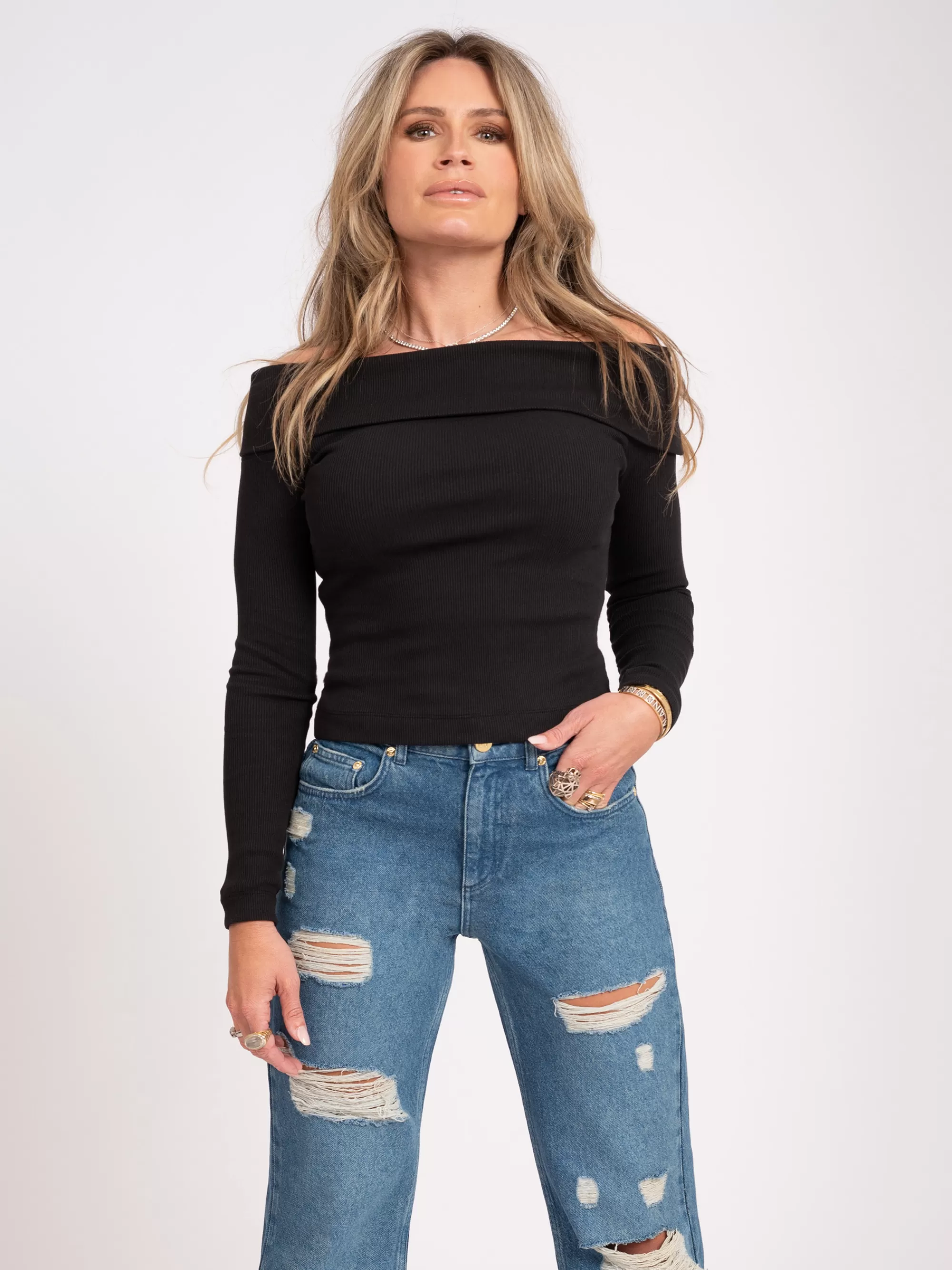 FIFTH HOUSE Tops-Off shoulder top Black