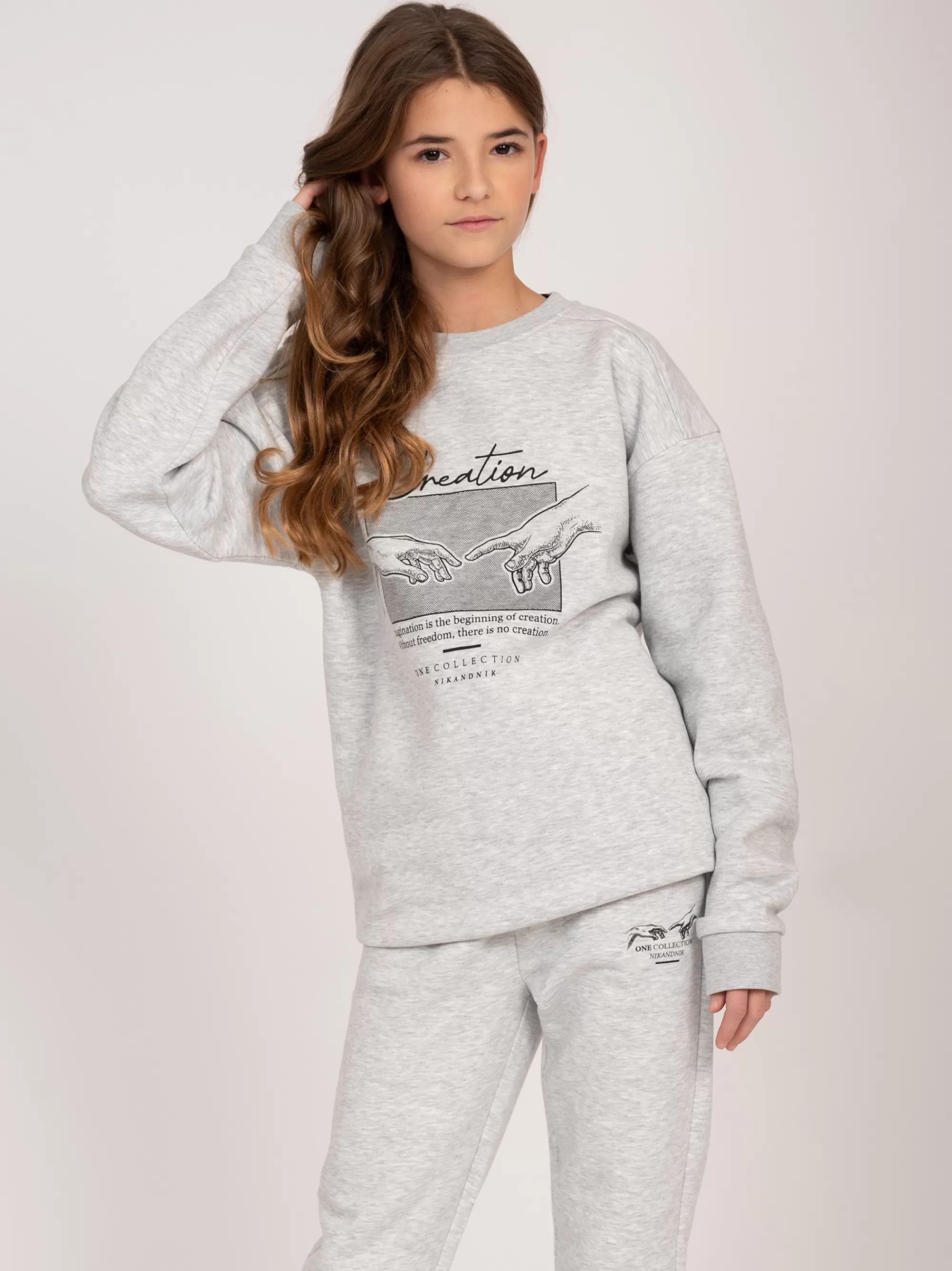 FIFTH HOUSE Sets & Co-ords | Truien & Vesten-Oversized Sweatshirt met graphic print Greymelange