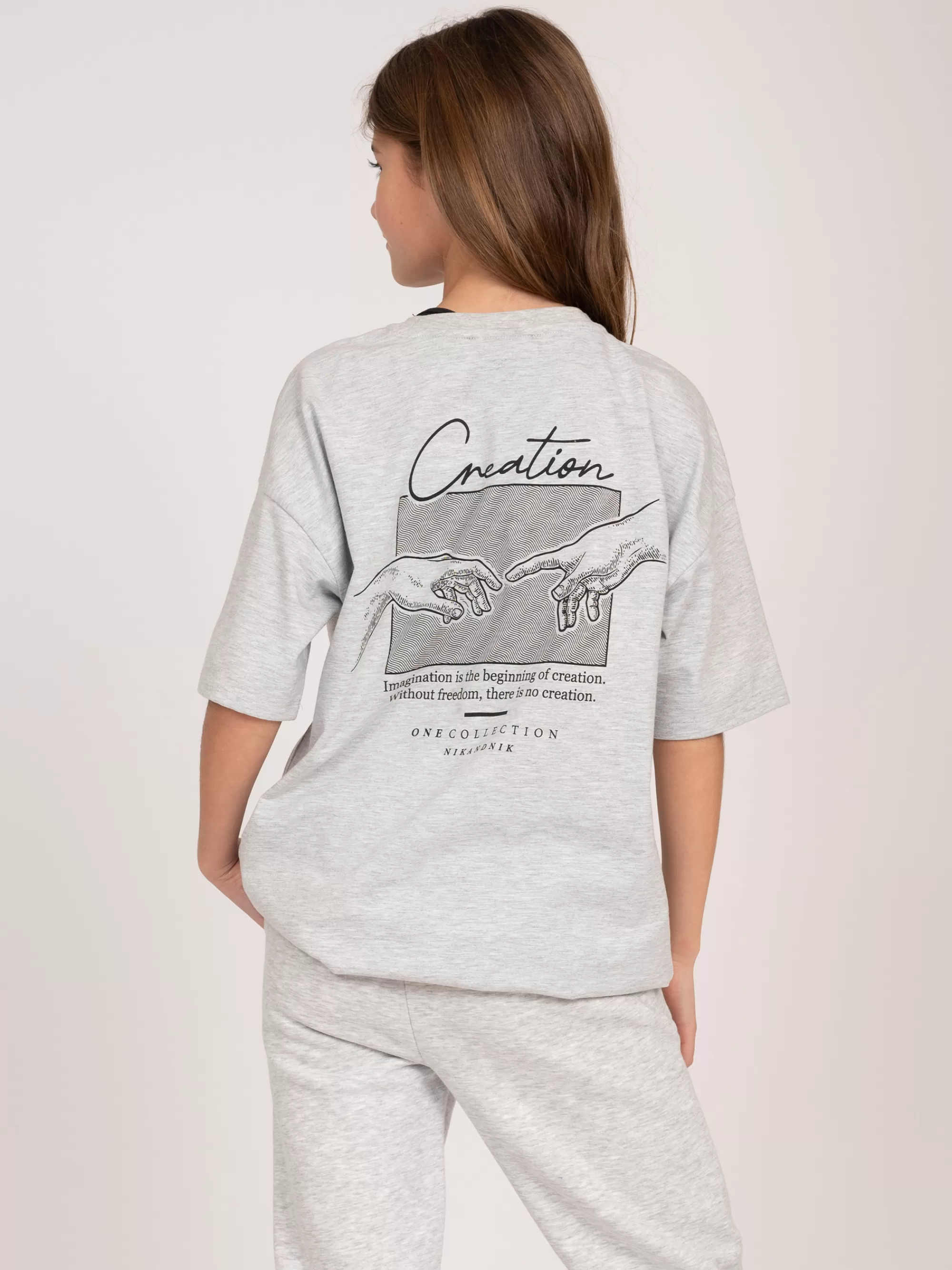 FIFTH HOUSE Sets & Co-ords | T-shirts & Polos-Oversized T-shirt met graphic print Greymelange