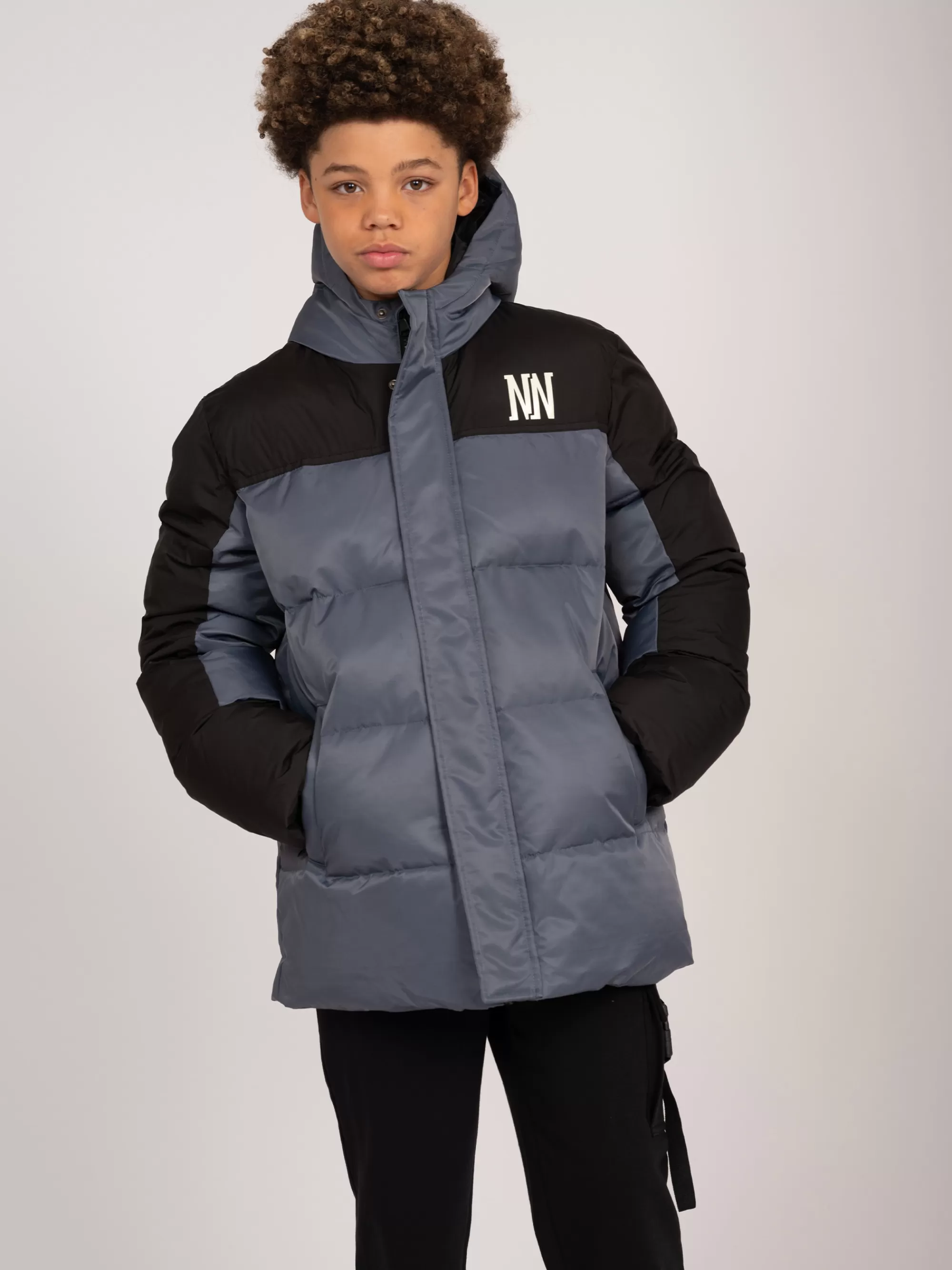 FIFTH HOUSE Jassen-Puffer jack met capuchon en logo Rigidgrey