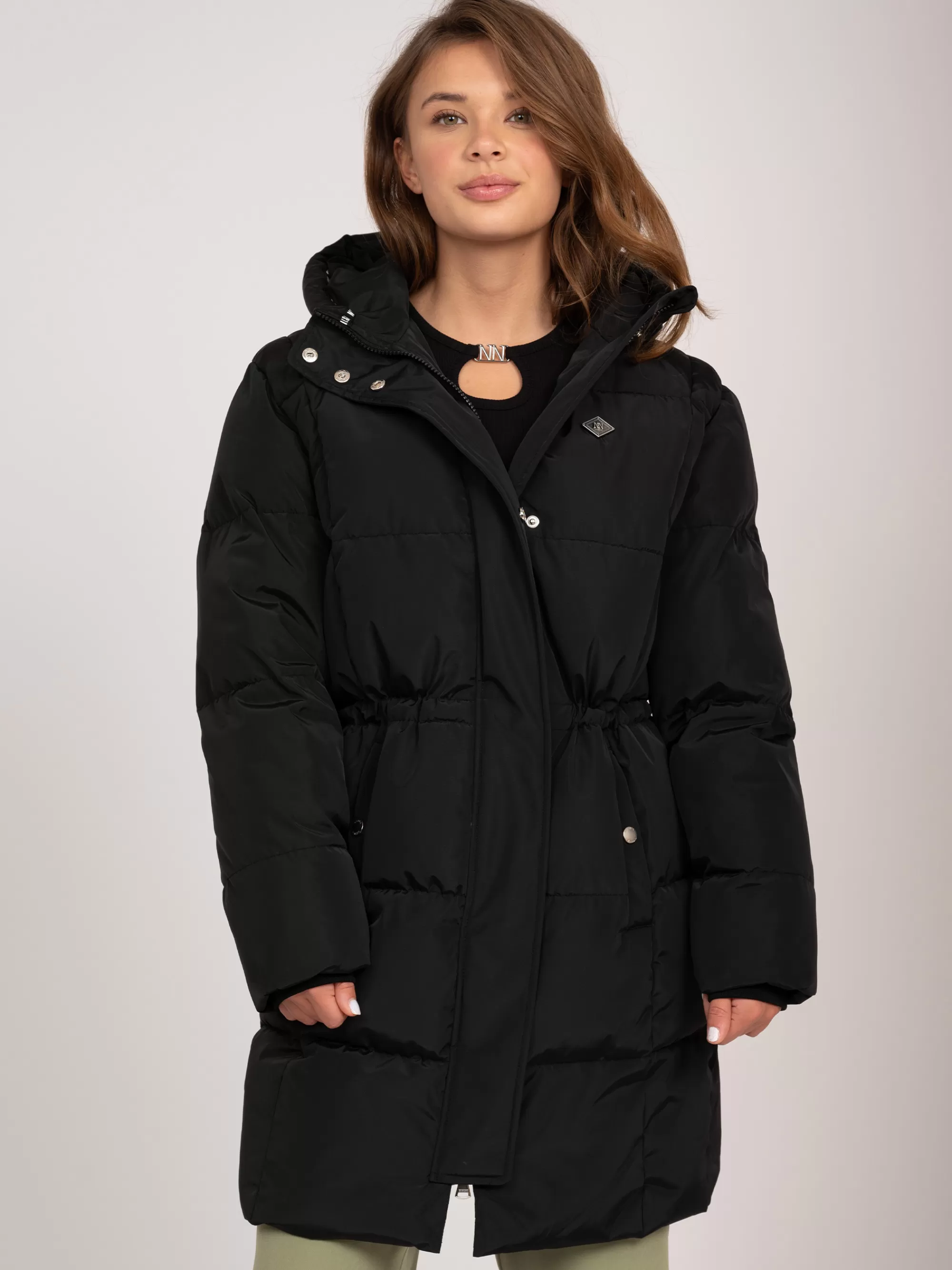 FIFTH HOUSE Jassen & Blazers-Puffer jas met capuchon en getailleerd middel Black