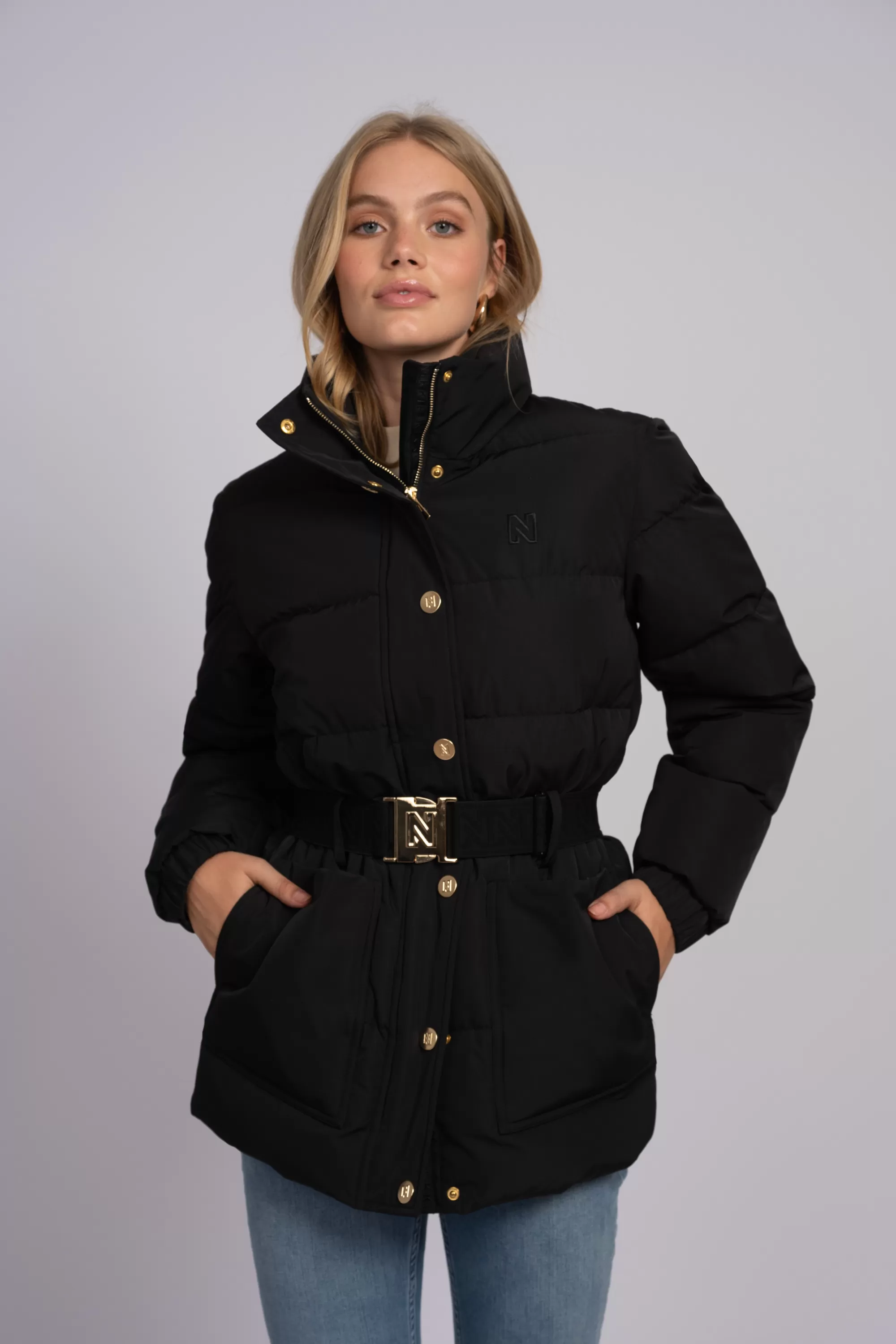 FIFTH HOUSE Jassen & Jacks-Puffer jas met hoge hals en riem Black