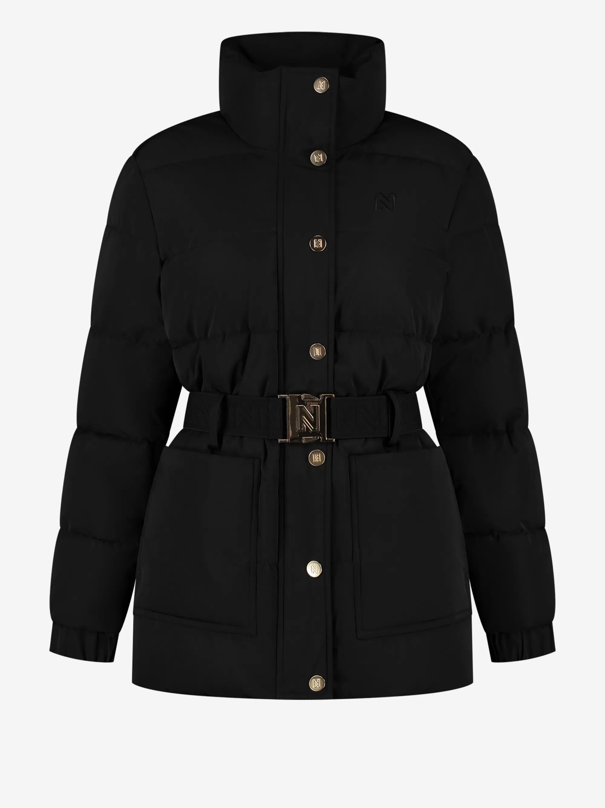 FIFTH HOUSE Jassen & Jacks-Puffer jas met hoge hals en riem Black