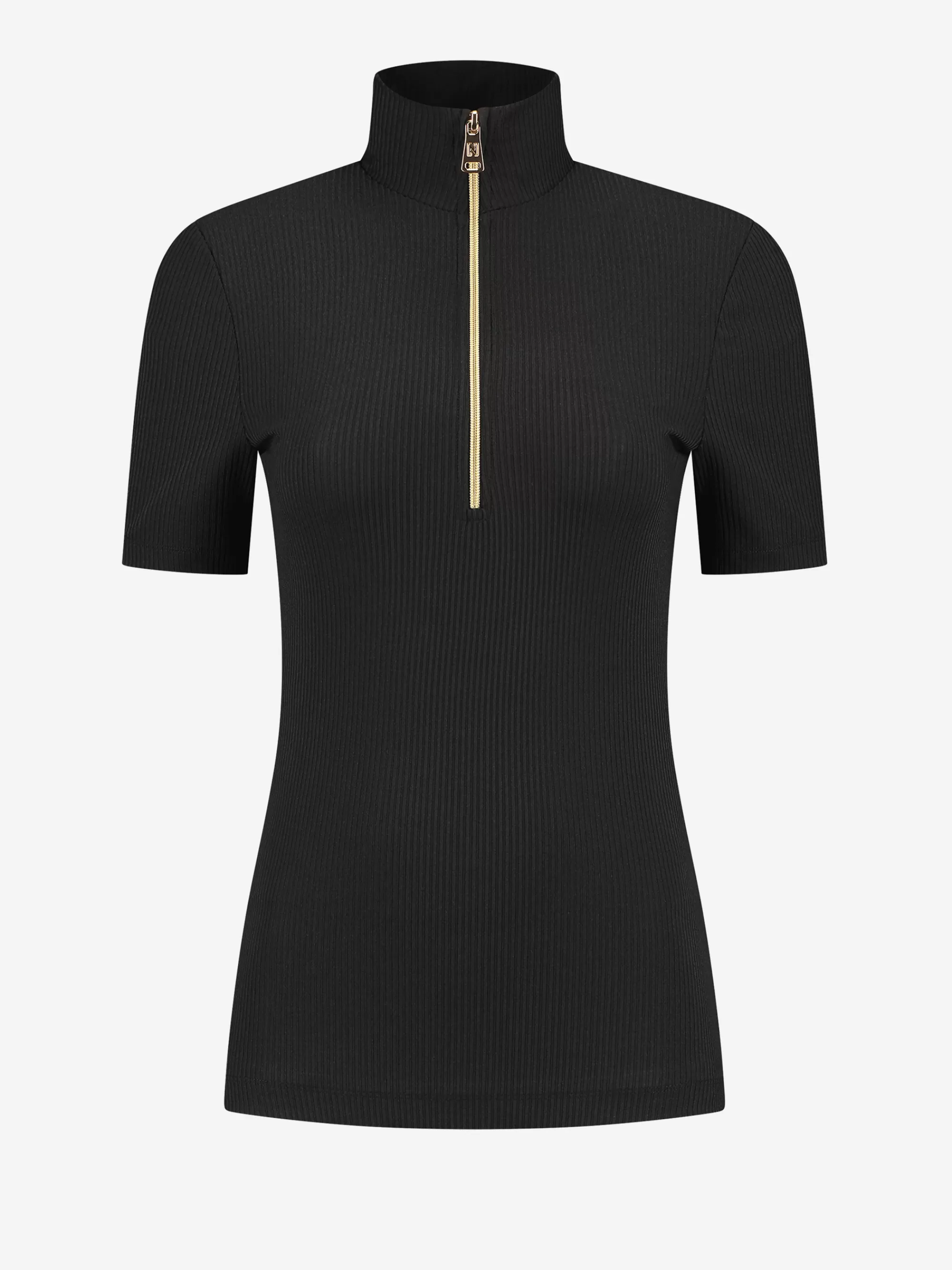 FIFTH HOUSE Ruitersport | Tops-Ribbed top met rits Black