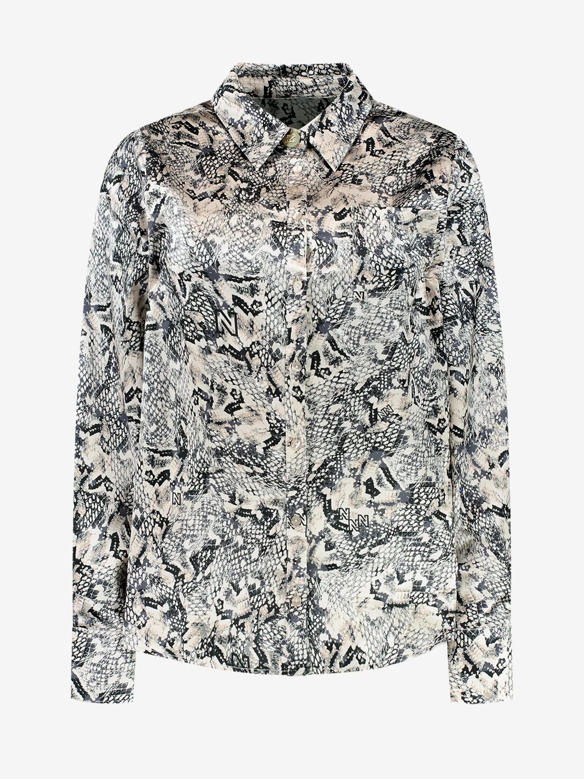 FIFTH HOUSE Blouses-Satin look blouse met slangen print Hummus