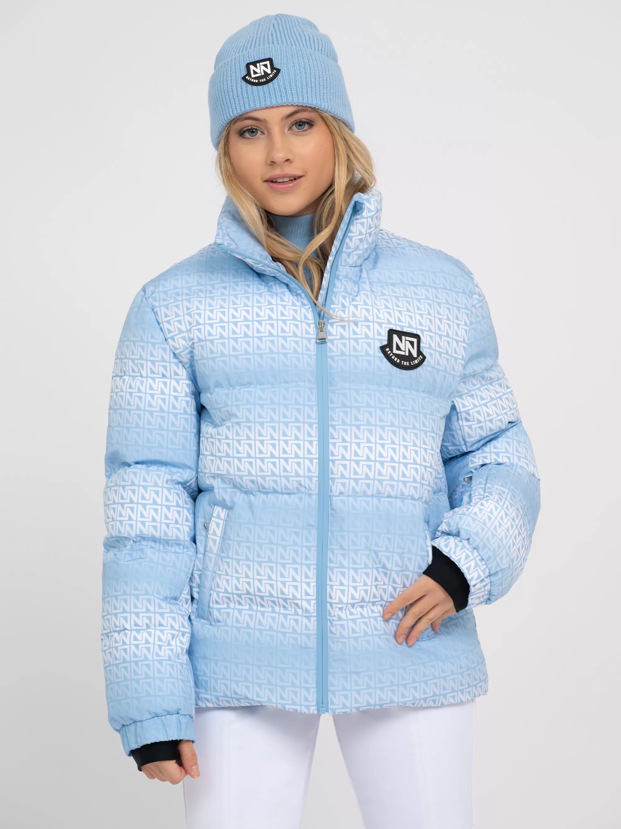 FIFTH HOUSE Skiwear | Jassen & Blazers-Ski jas met logo patroon en hoge kraag Powderblue