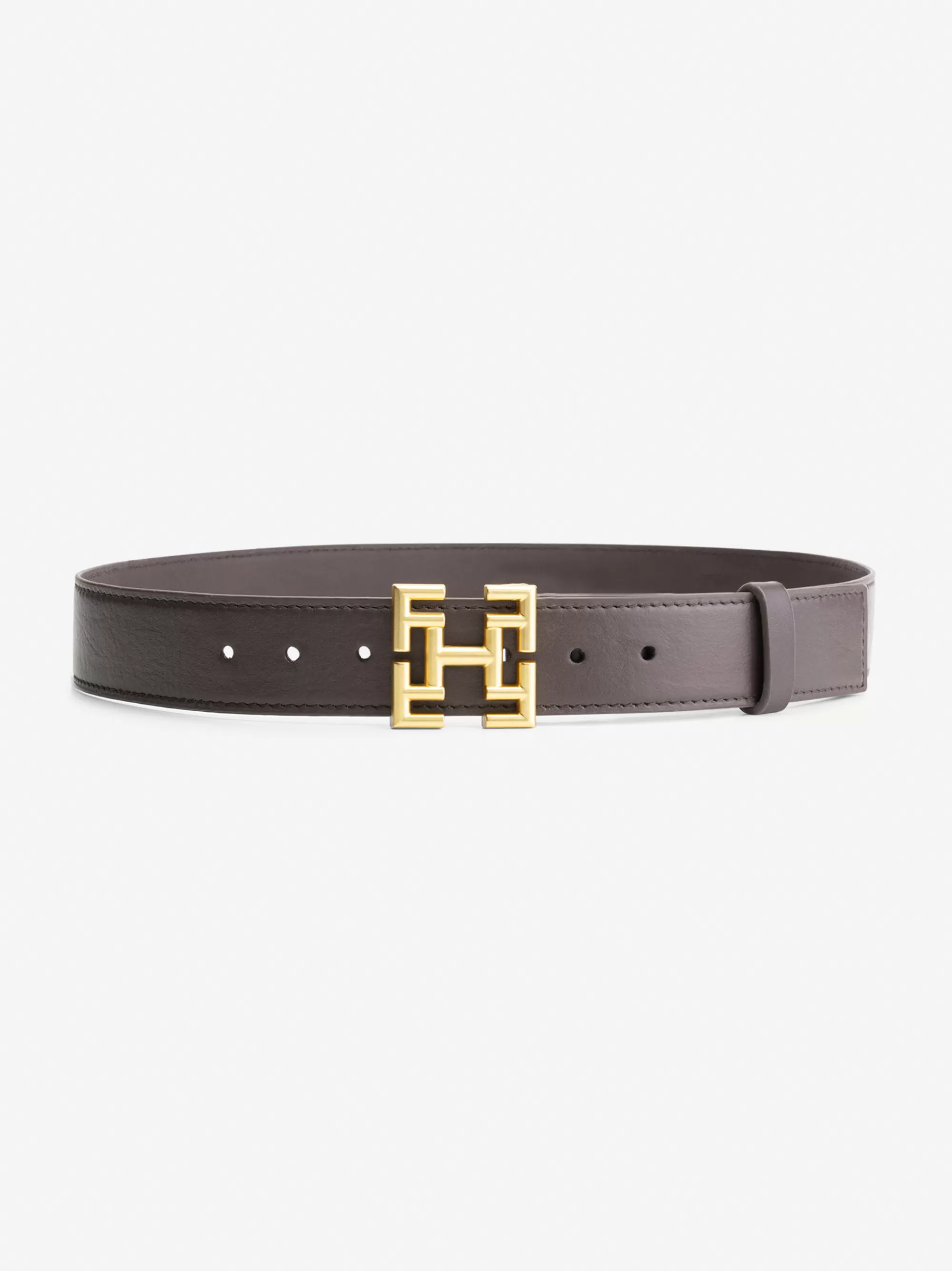 FIFTH HOUSE Riemen-Smalle Leren taille riem met logo gesp Darkbrown