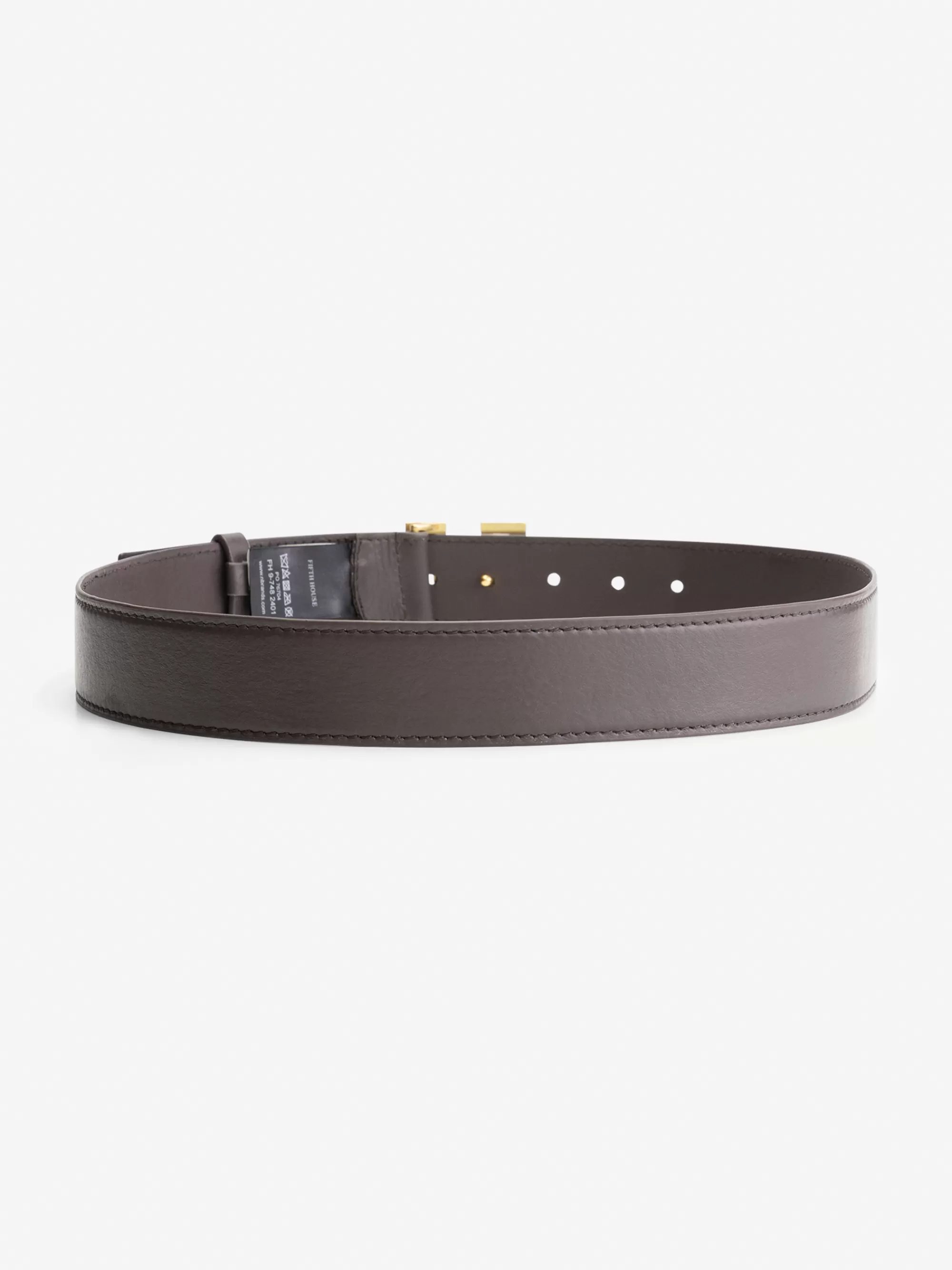 FIFTH HOUSE Riemen-Smalle Leren taille riem met logo gesp Darkbrown