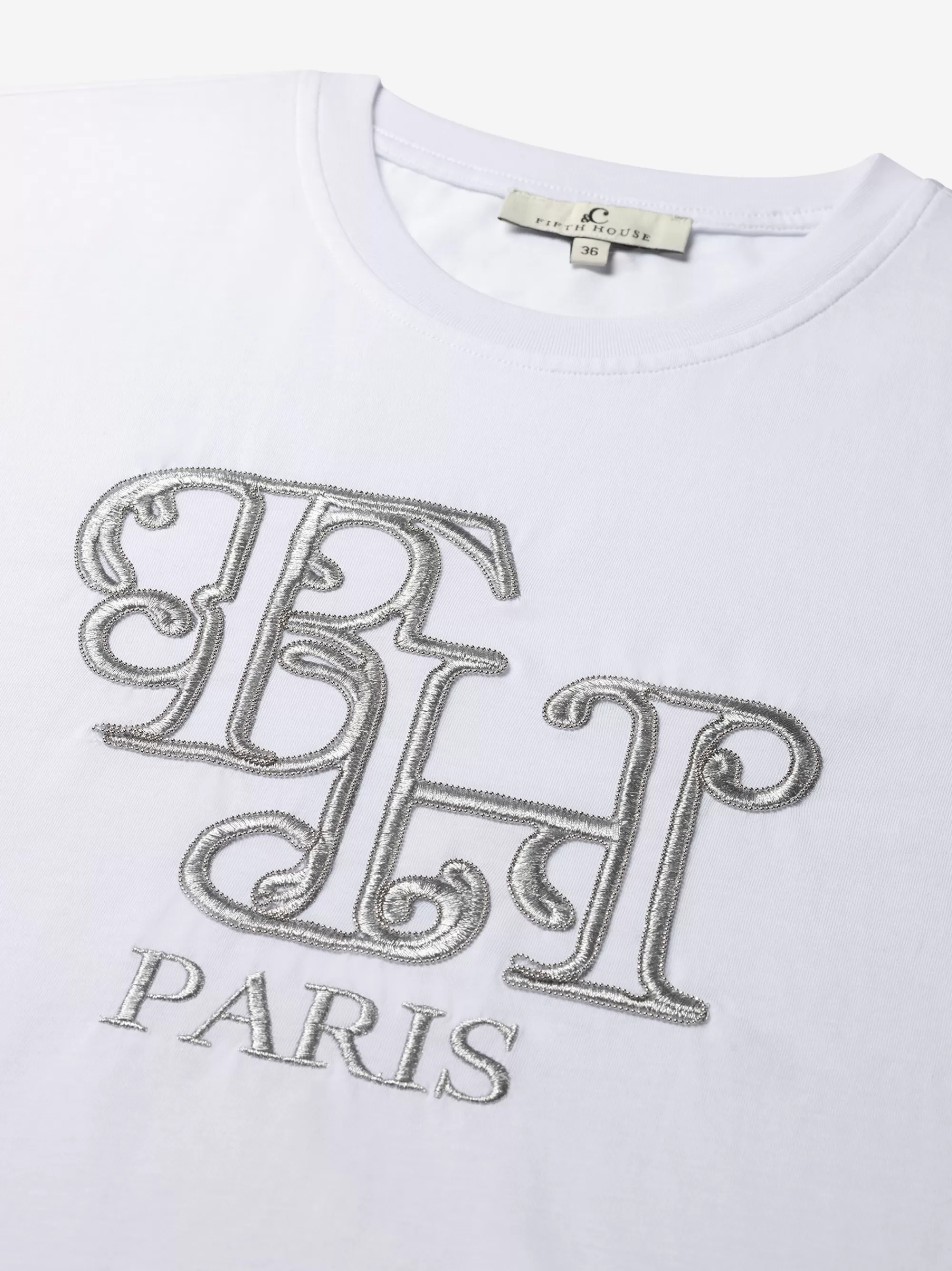 FIFTH HOUSE T-shirts-T-shirt met metallic look FH logo White