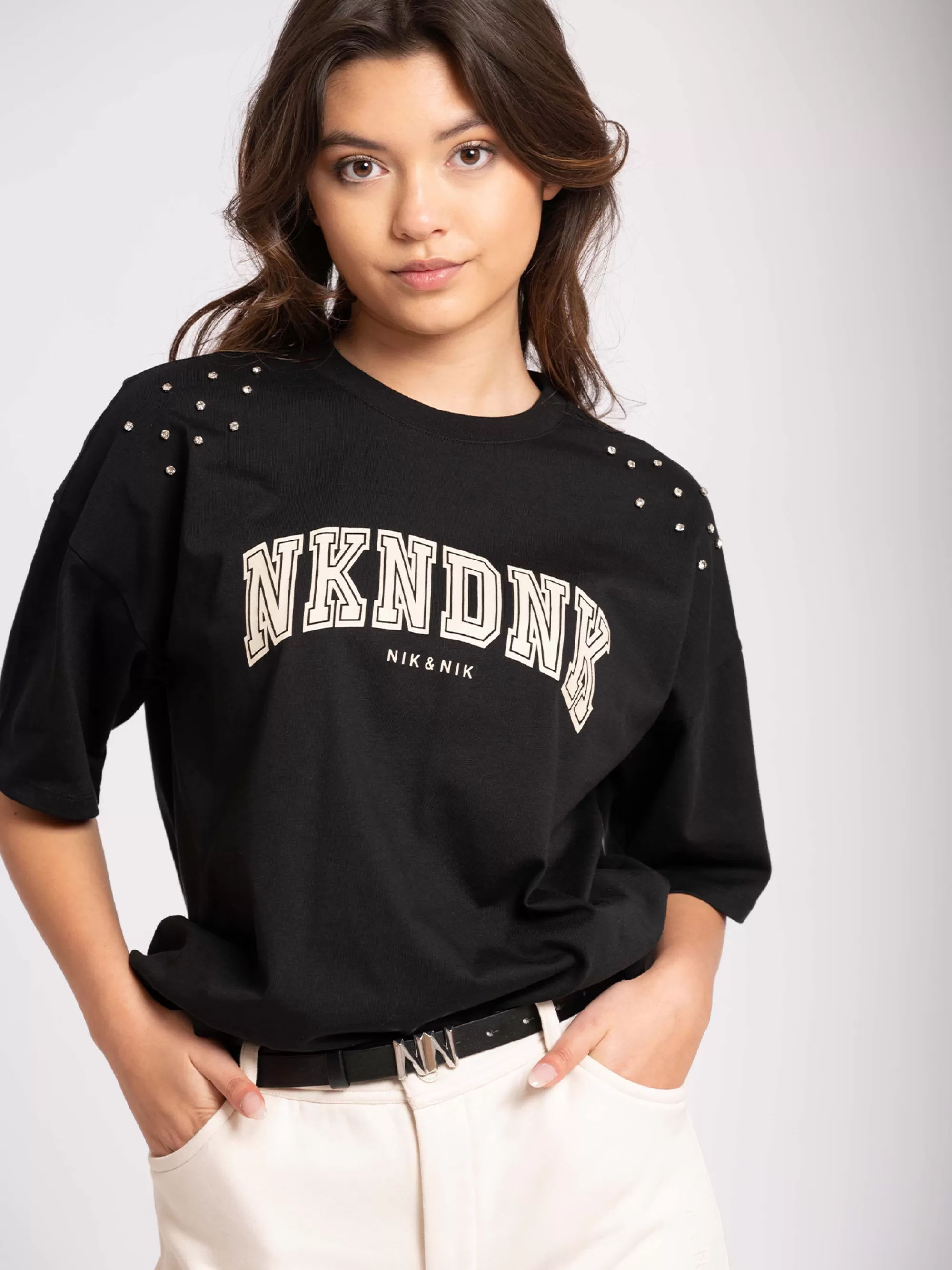 FIFTH HOUSE T-shirts-T-shirt met strass steentjes Black