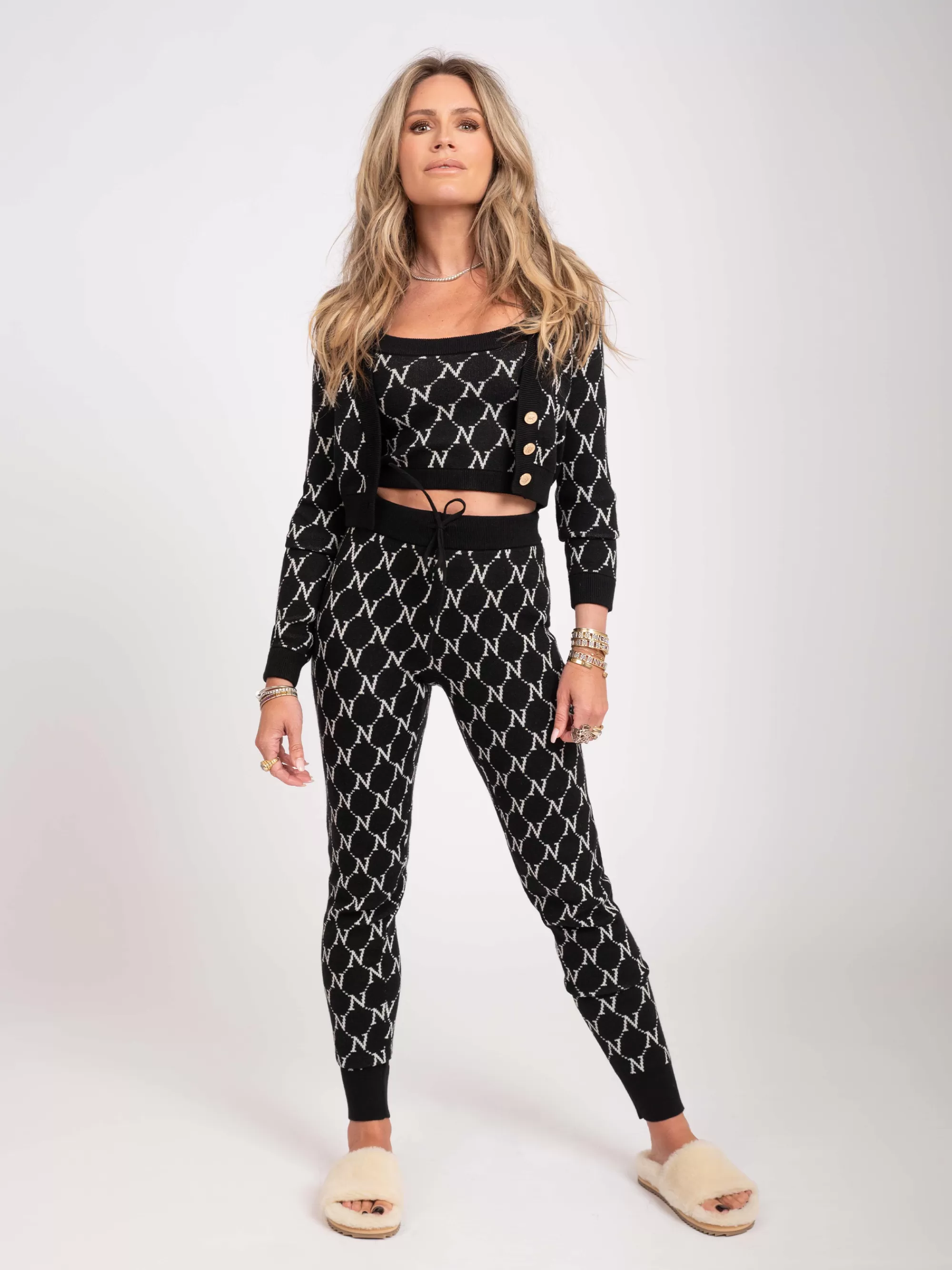 FIFTH HOUSE Broeken & Jeans-Zachte broek met logo patroon Black/pearl